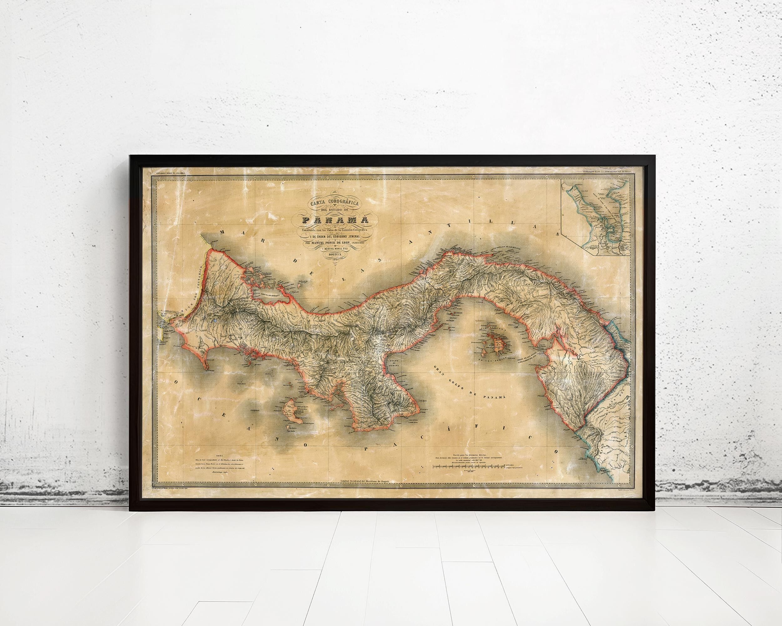 Old Map of Panama 1865 Vintage Map | Vintage Map Wall Art Print