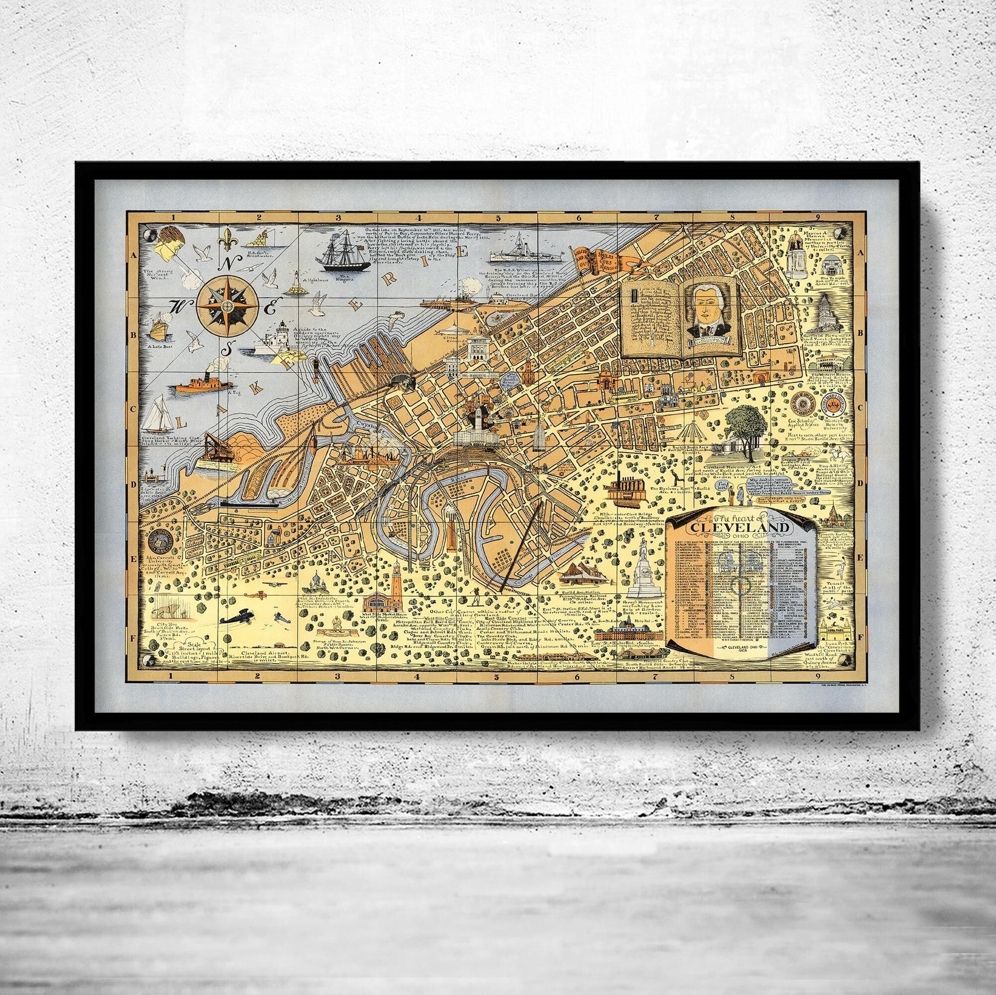 Old Map of Cleveland 1928 Pictorial Map | Vintage Map Wall Art Print