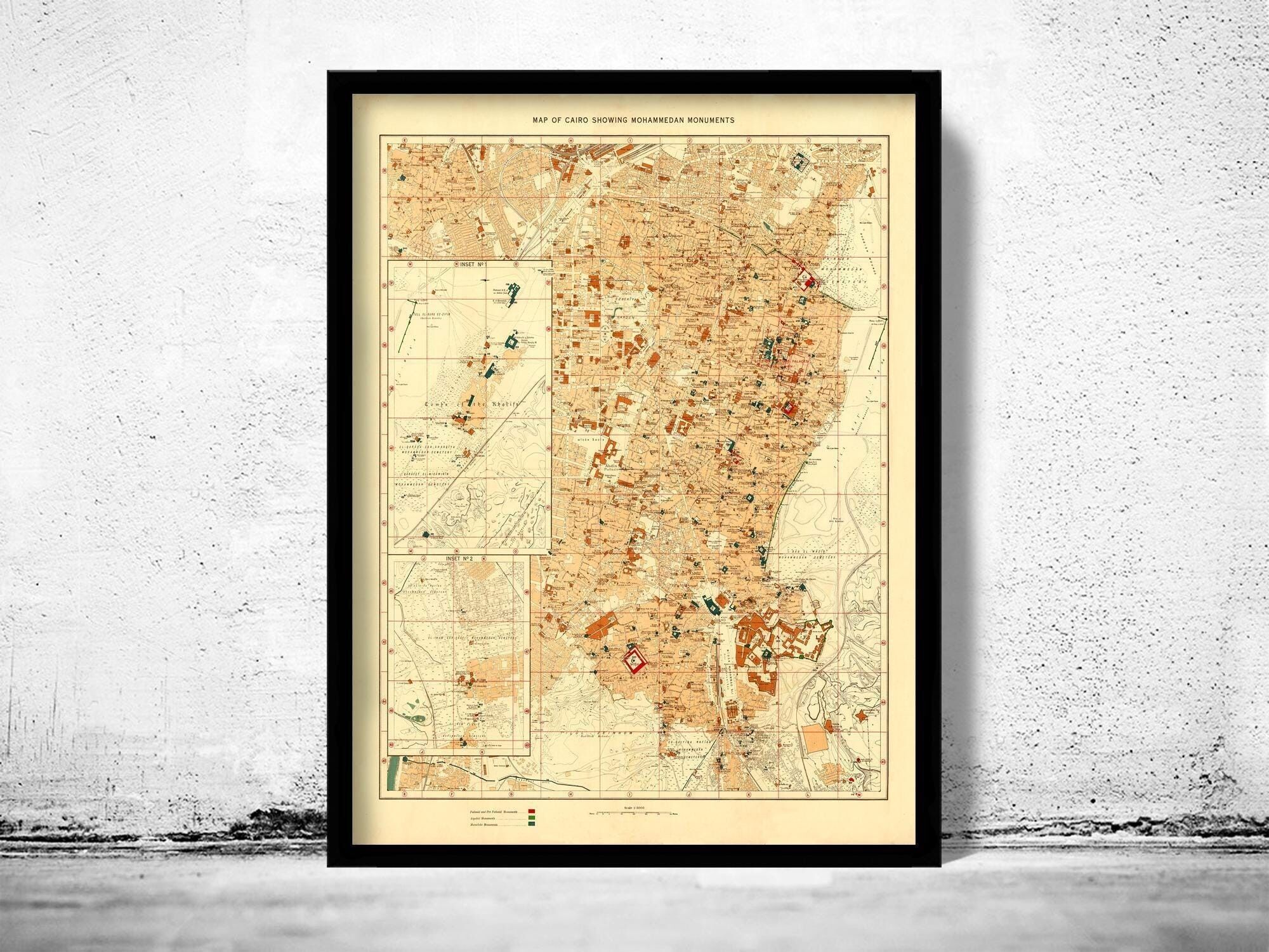 Old Map of Cairo 1951 Egypt Vintage Map | Vintage Map Wall Art Print