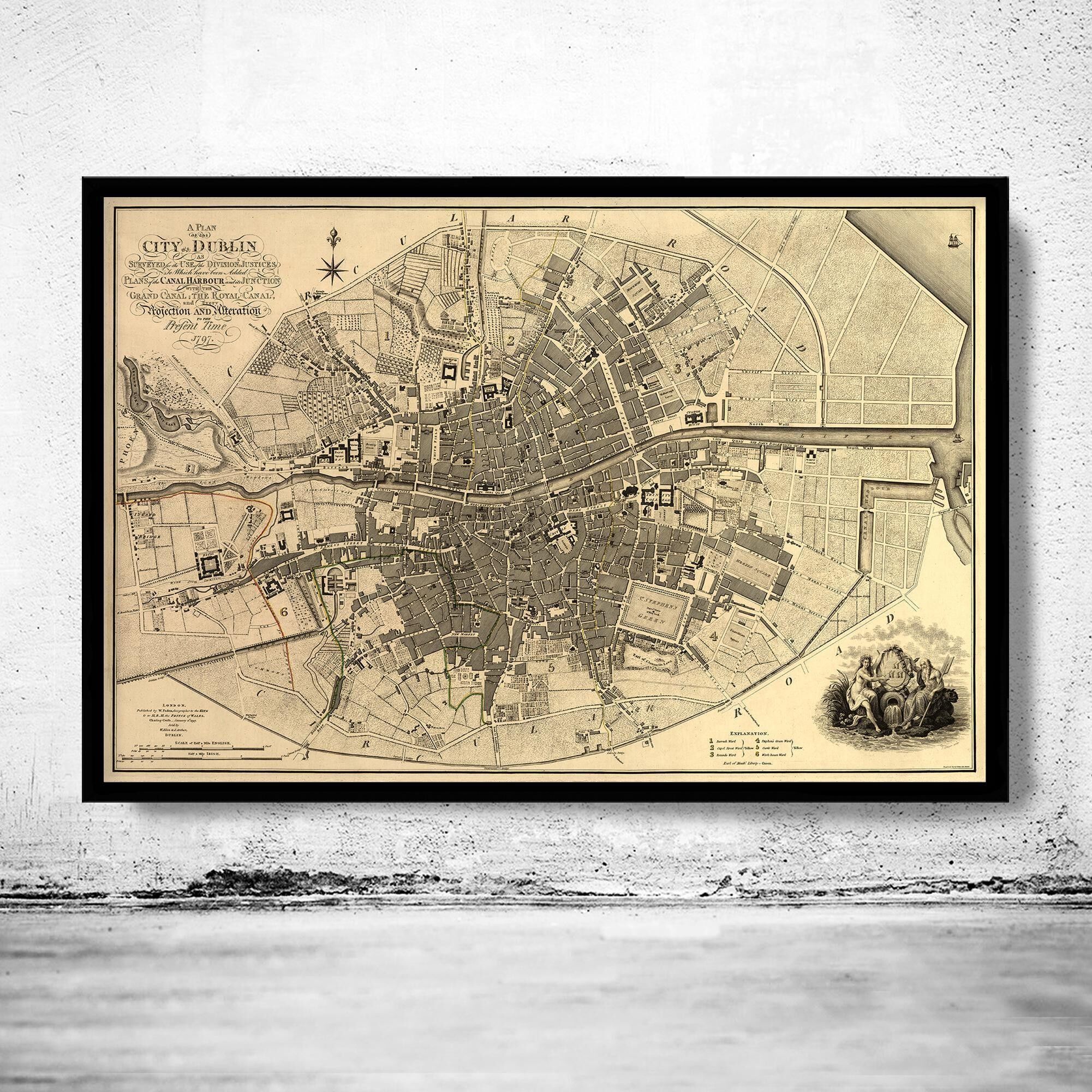 Old Map of Dublin Ireland 1797 Vintage Map | Vintage Map Wall Art Print