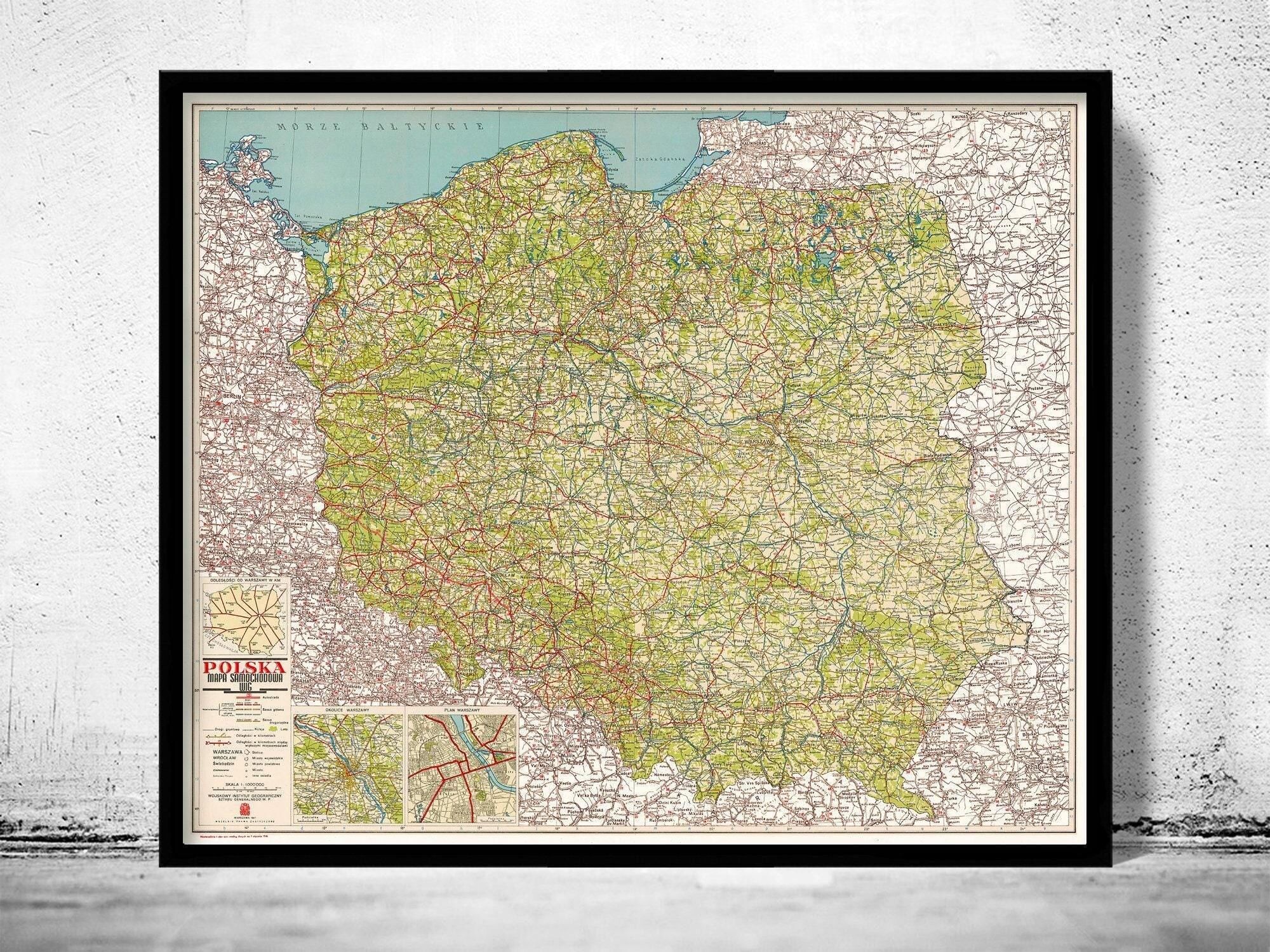 Old Map of Poland 1947 Vintage Map | Vintage Map Wall Art Print