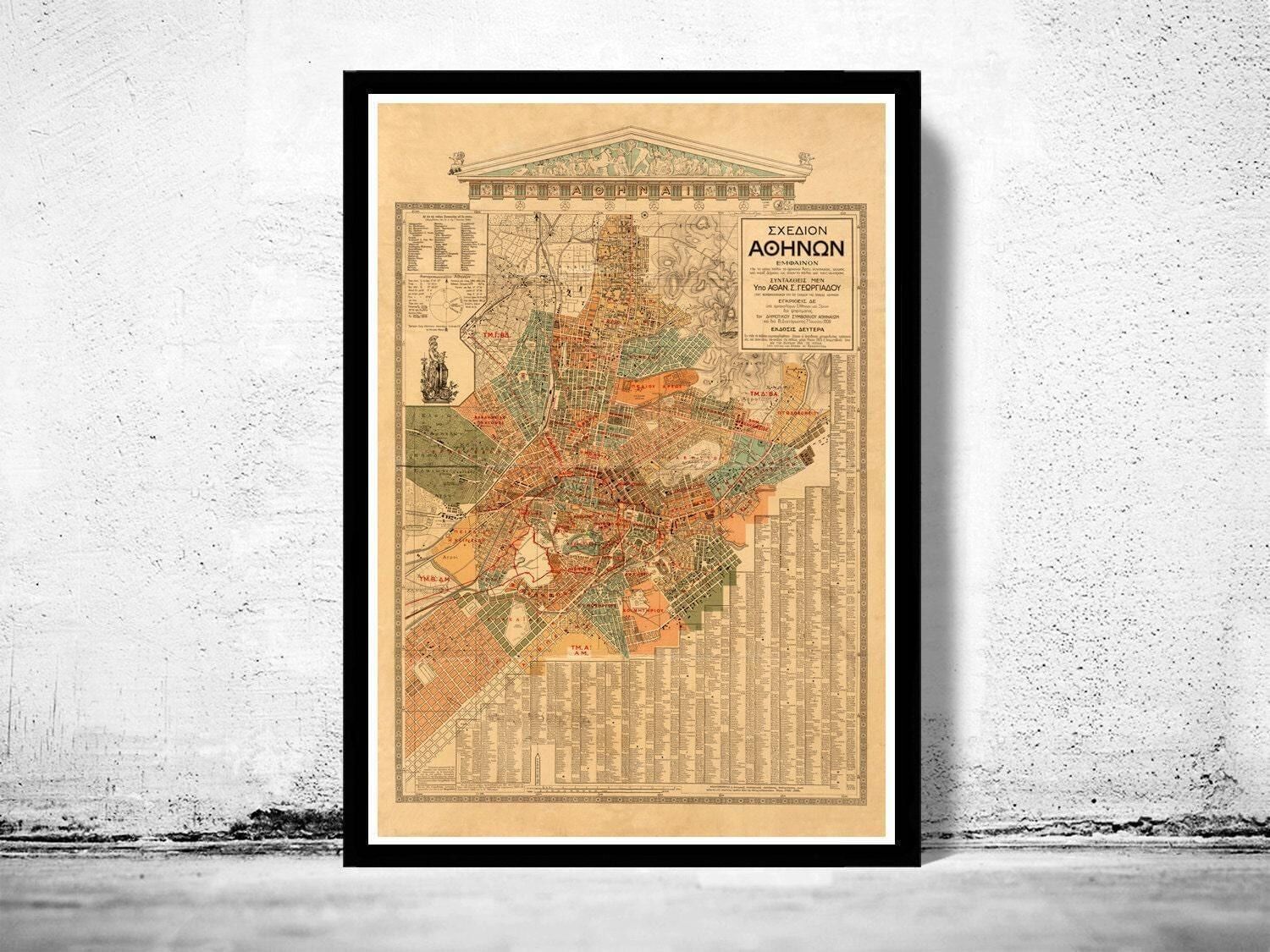 Old Map of Athens Greece 1923 Vintage Map | Vintage Map Wall Art Print
