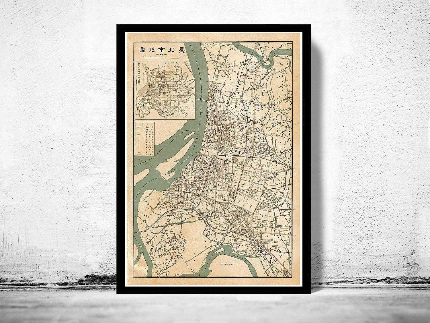 Old Map of Taipei Taiwan 1932 Vintage Map | Vintage Map Wall Art Print