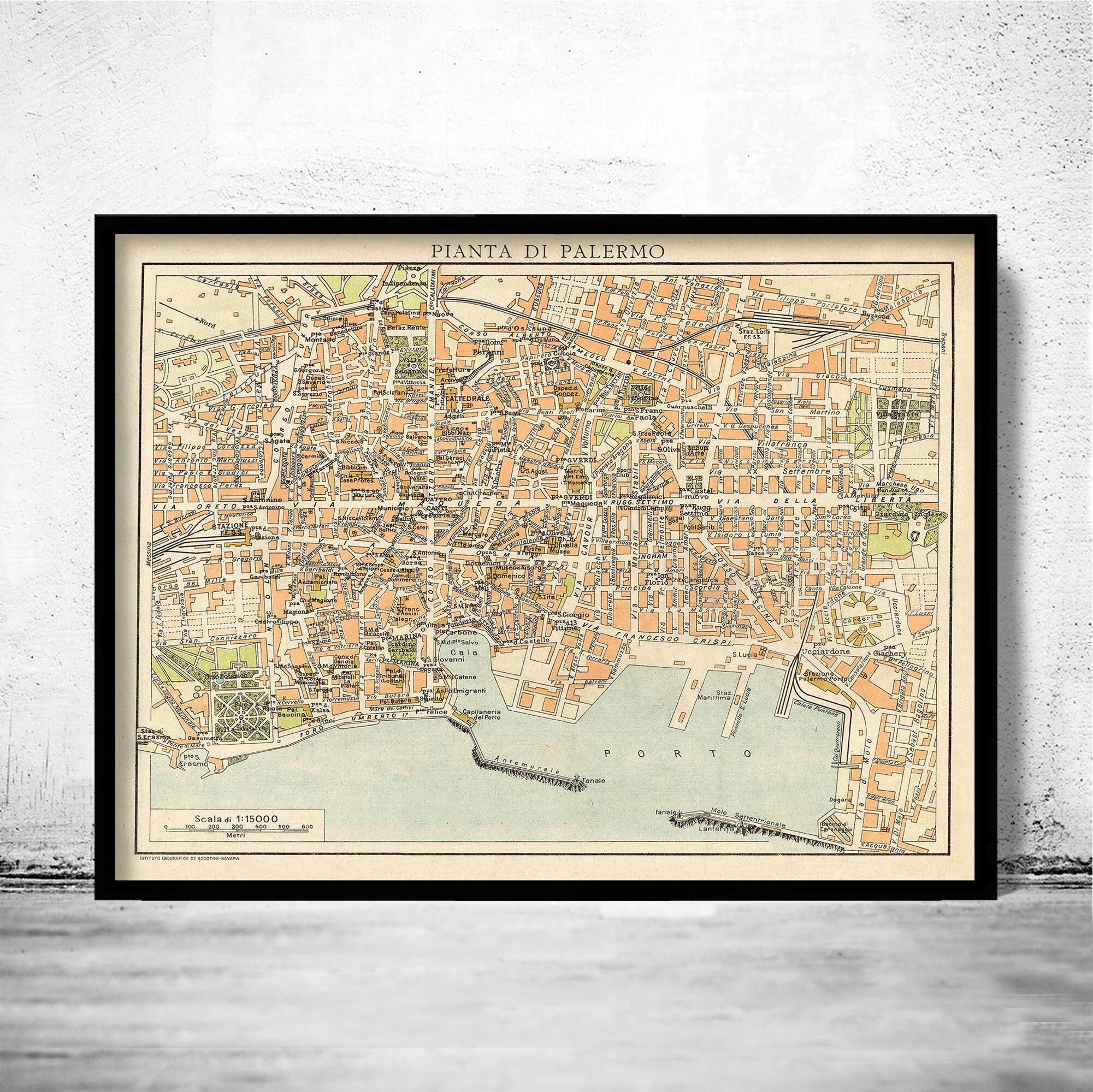 Old Map of Palermo Italy Italia 1930 Vintage MAp| Vintage Map Wall Art Print