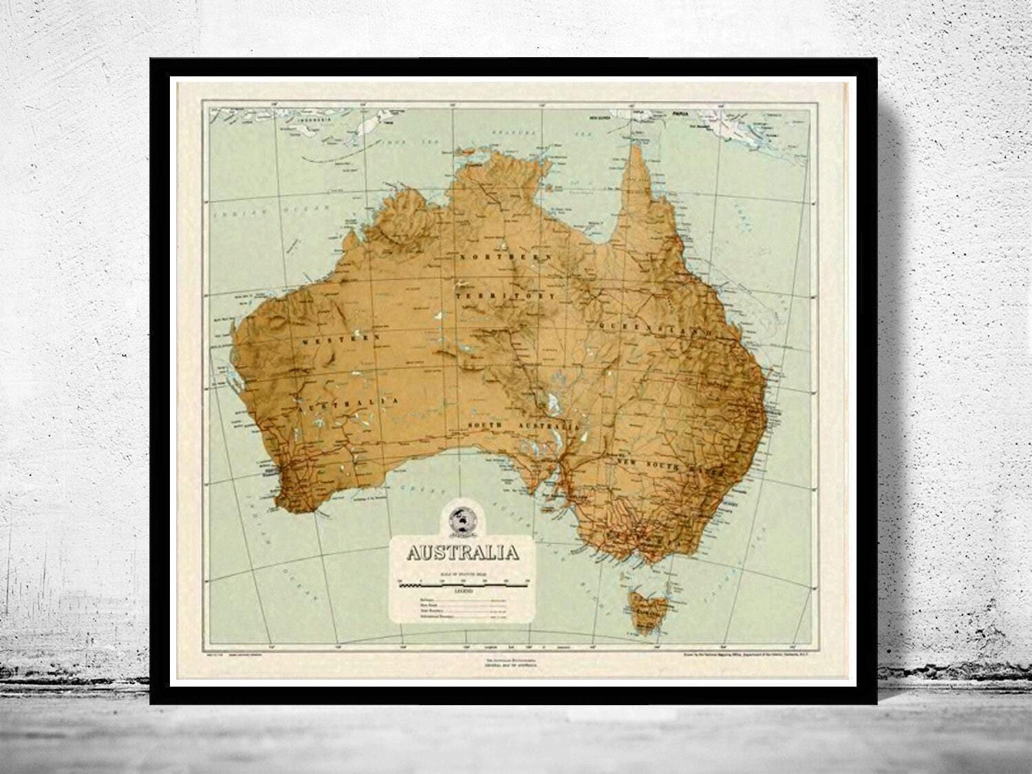 Old Map Australia 1952 Vintage Map  | Vintage Map Wall Art Print