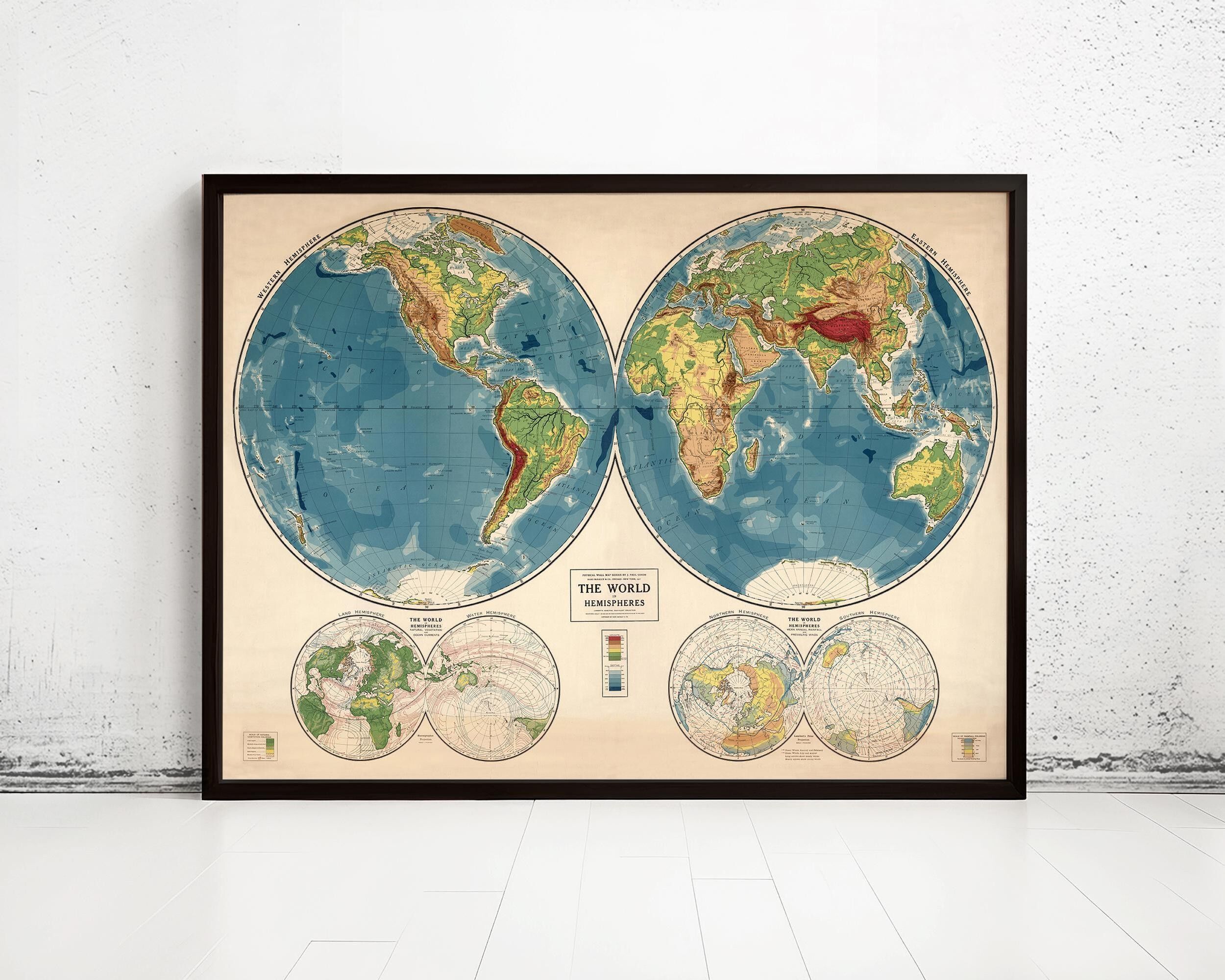 Old World Map 1917 Mercator Projection Large World Map | World Map Gift World Map Print | Vintage World Map | World Map Wall Art