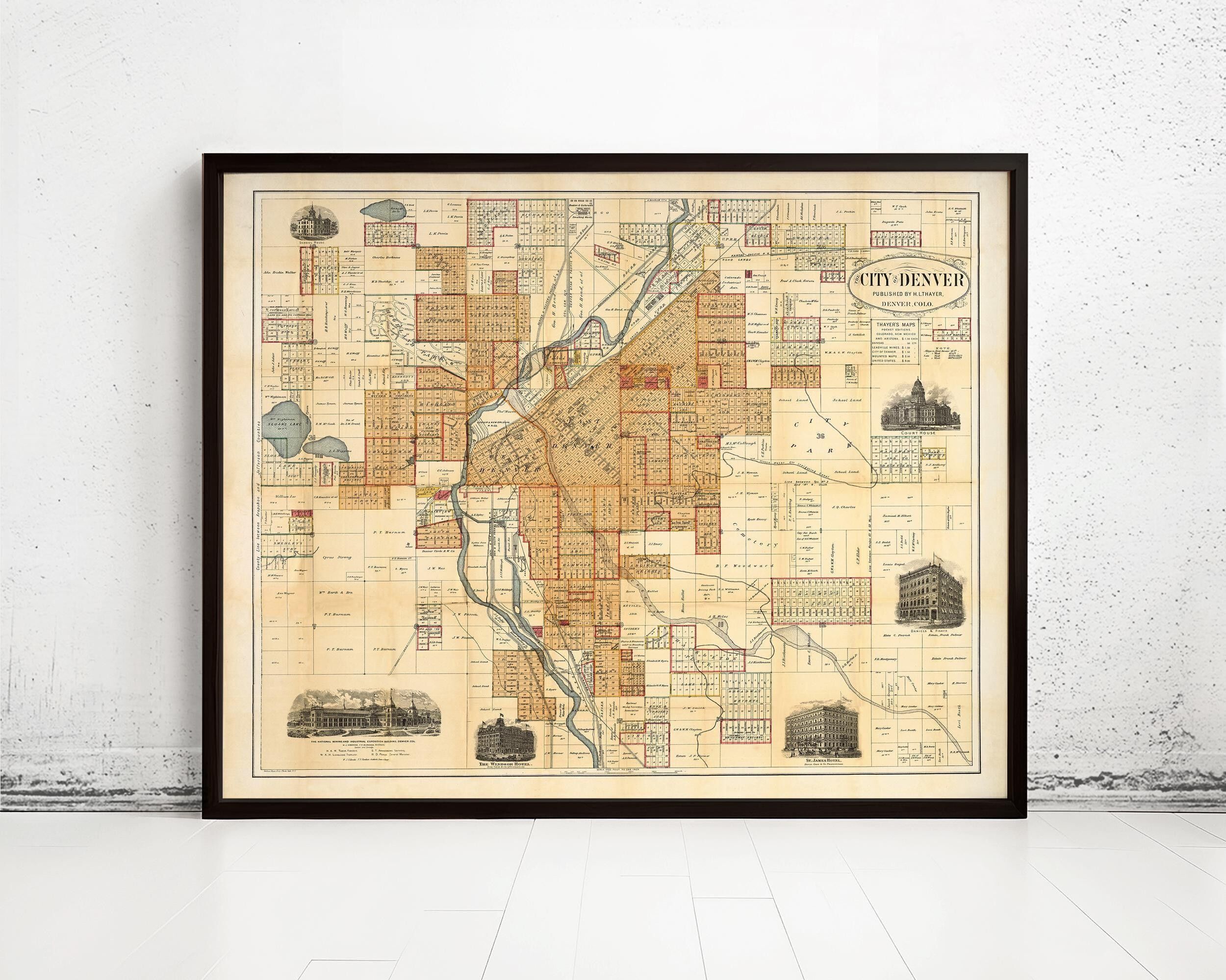 Old map of Denver Colorado 1880 Vintage Map | Vintage Map Wall Art Print