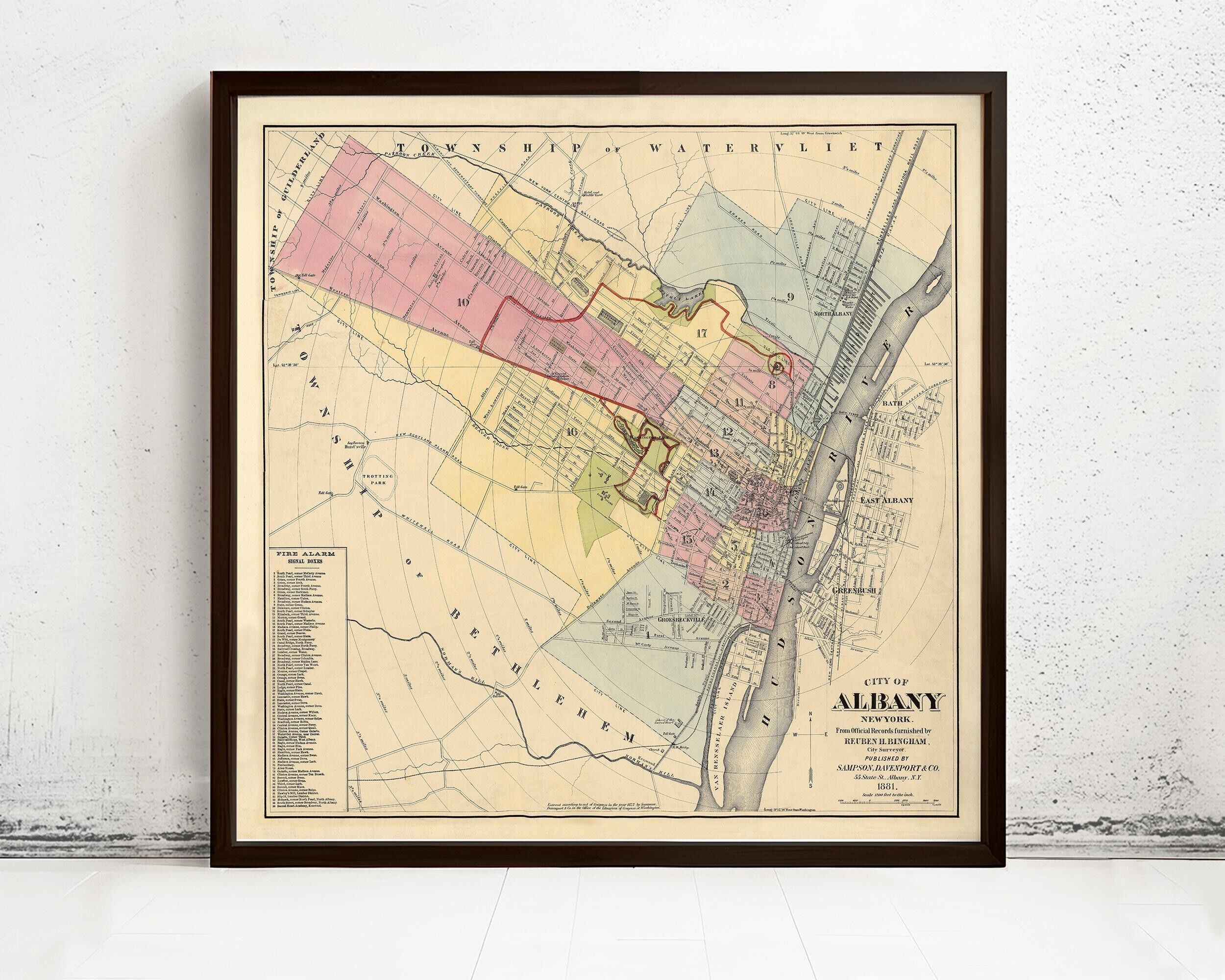Old map of Albany New York Old Map 1881  | Vintage Map Wall Art Print