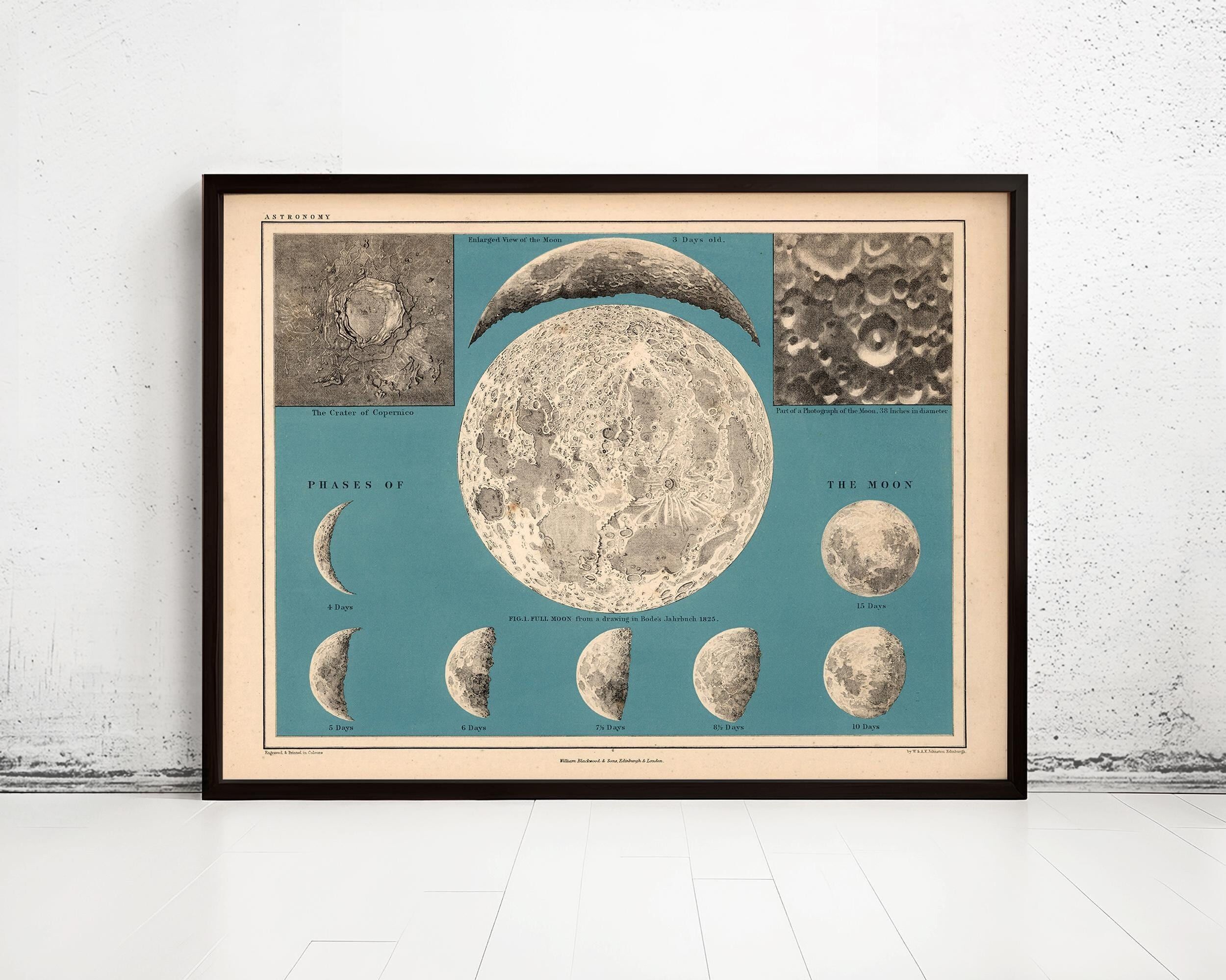 Movements and Phases of the Moon Map 1869 Vintage Map | Vintage Map Wall Art Print | Large Poster Print | Home Decor Wall Art