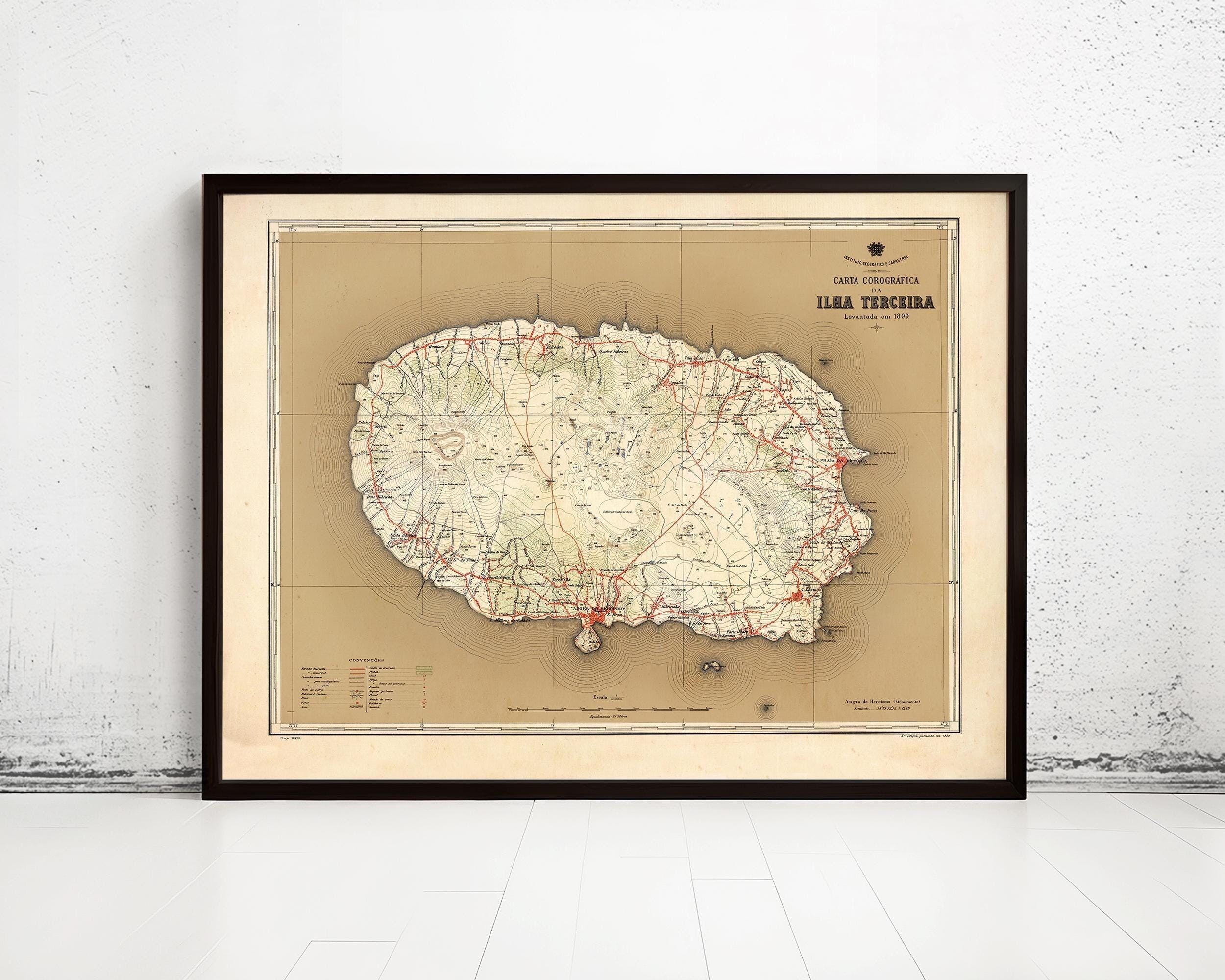 Old Map of Ilha Terceira Azores Açores 1899 Vintage Map | Vintage Map Wall Art Print