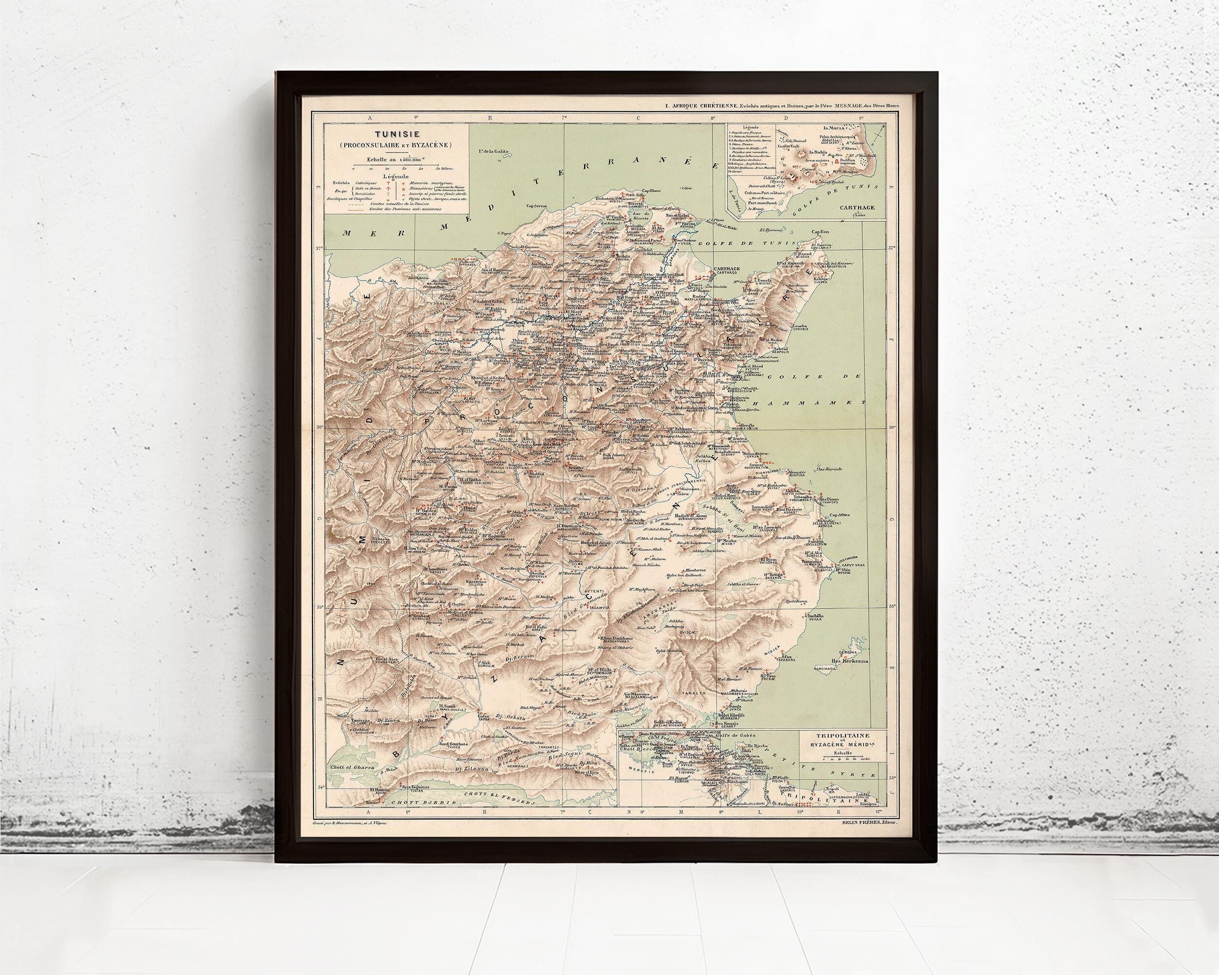 Old Map of Tunisie Tunisia 1912 Vintage Map | Vintage Map Wall Art Print