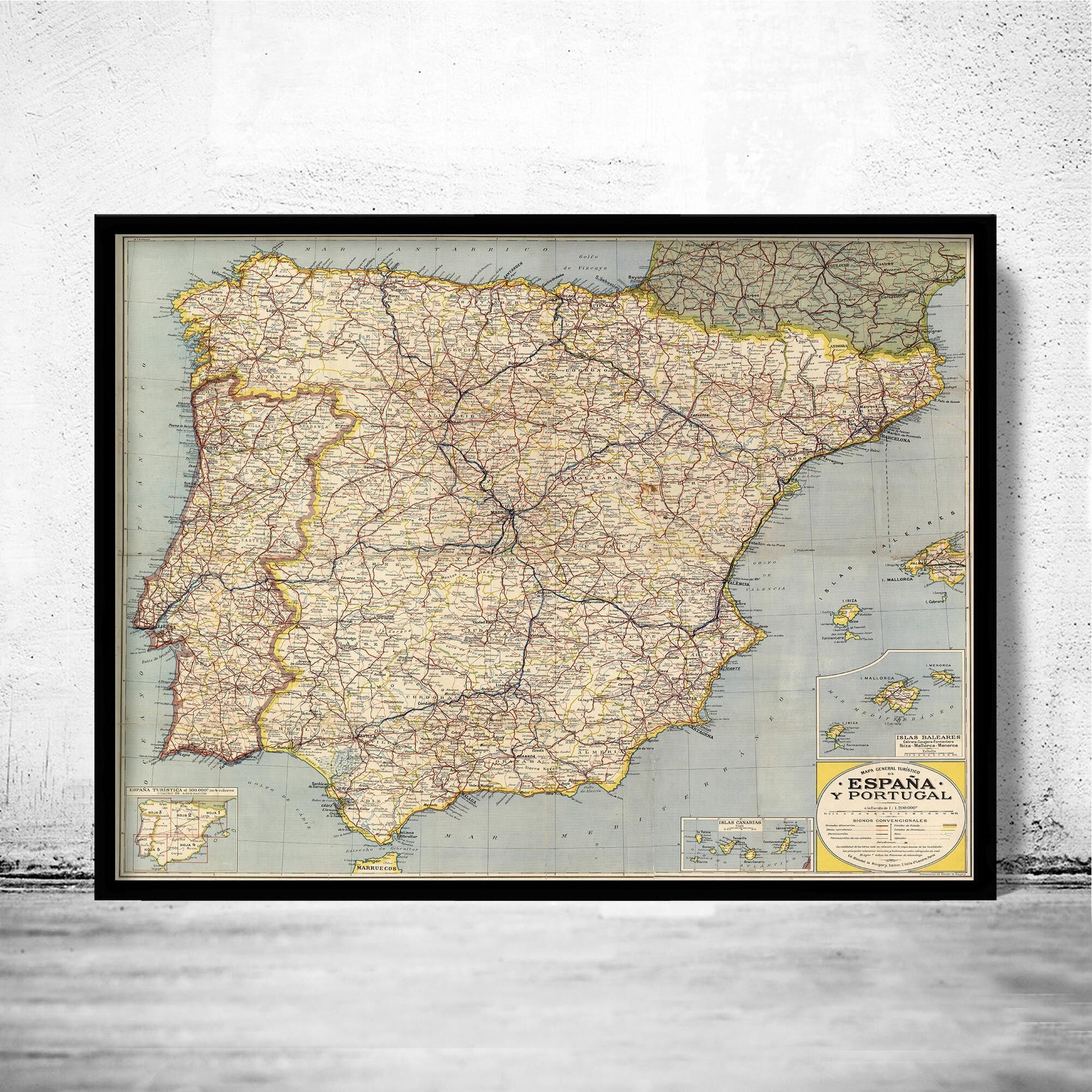 Old Map of Spain 1850 Vintage Map | Vintage Map Wall Art Print