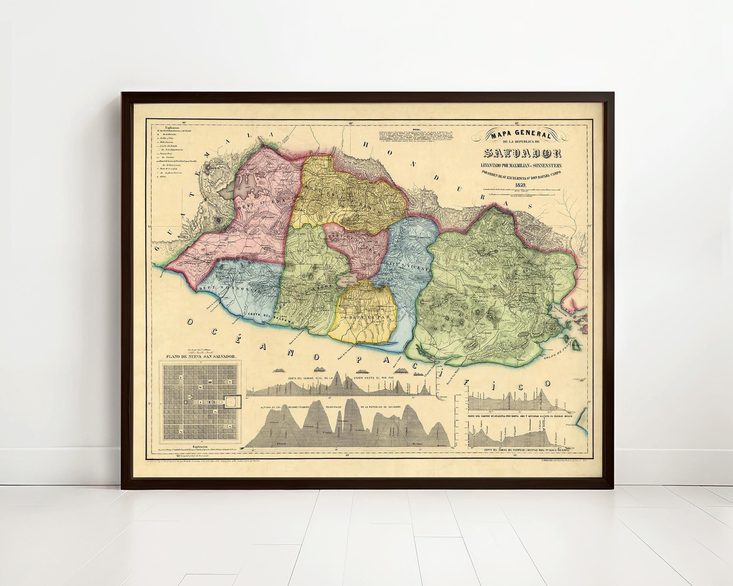 Old Map of El Salvador Honduras 1839 | Vintage Map Wall Art Print