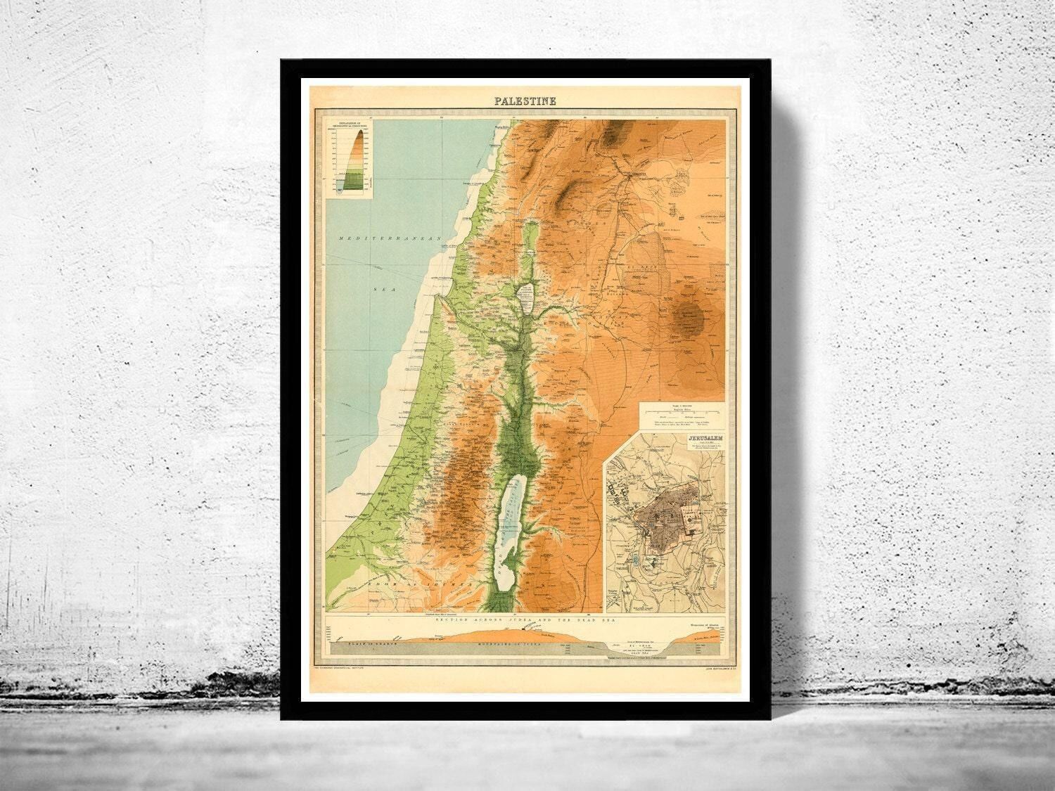 Old Map of Palestine and Jerusalem 1920 Vintage Map Gift  | Vintage Map Wall Art Print