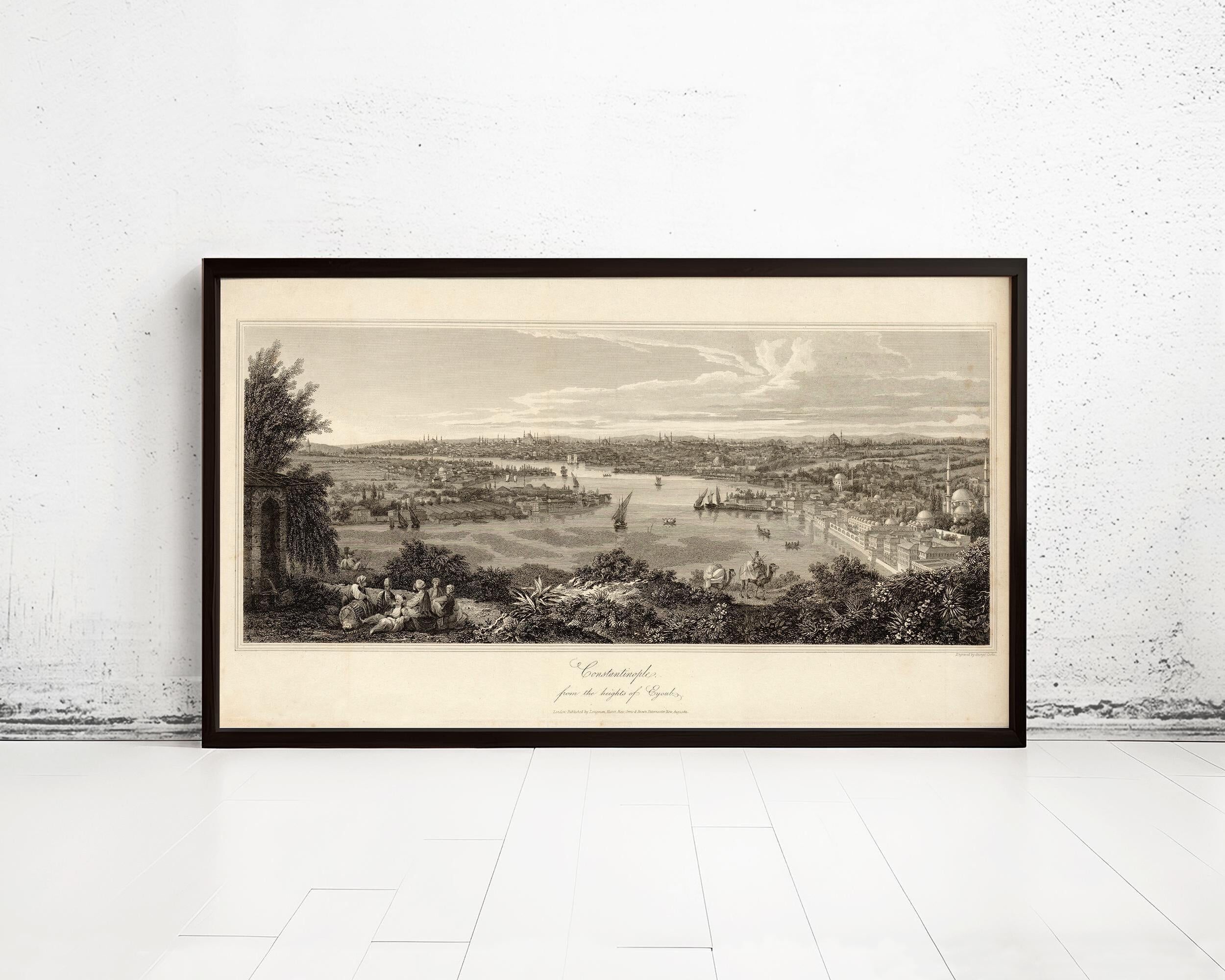 Old Constantinople Istanbul Panoramic View 1811  | Vintage Map Wall Art Print