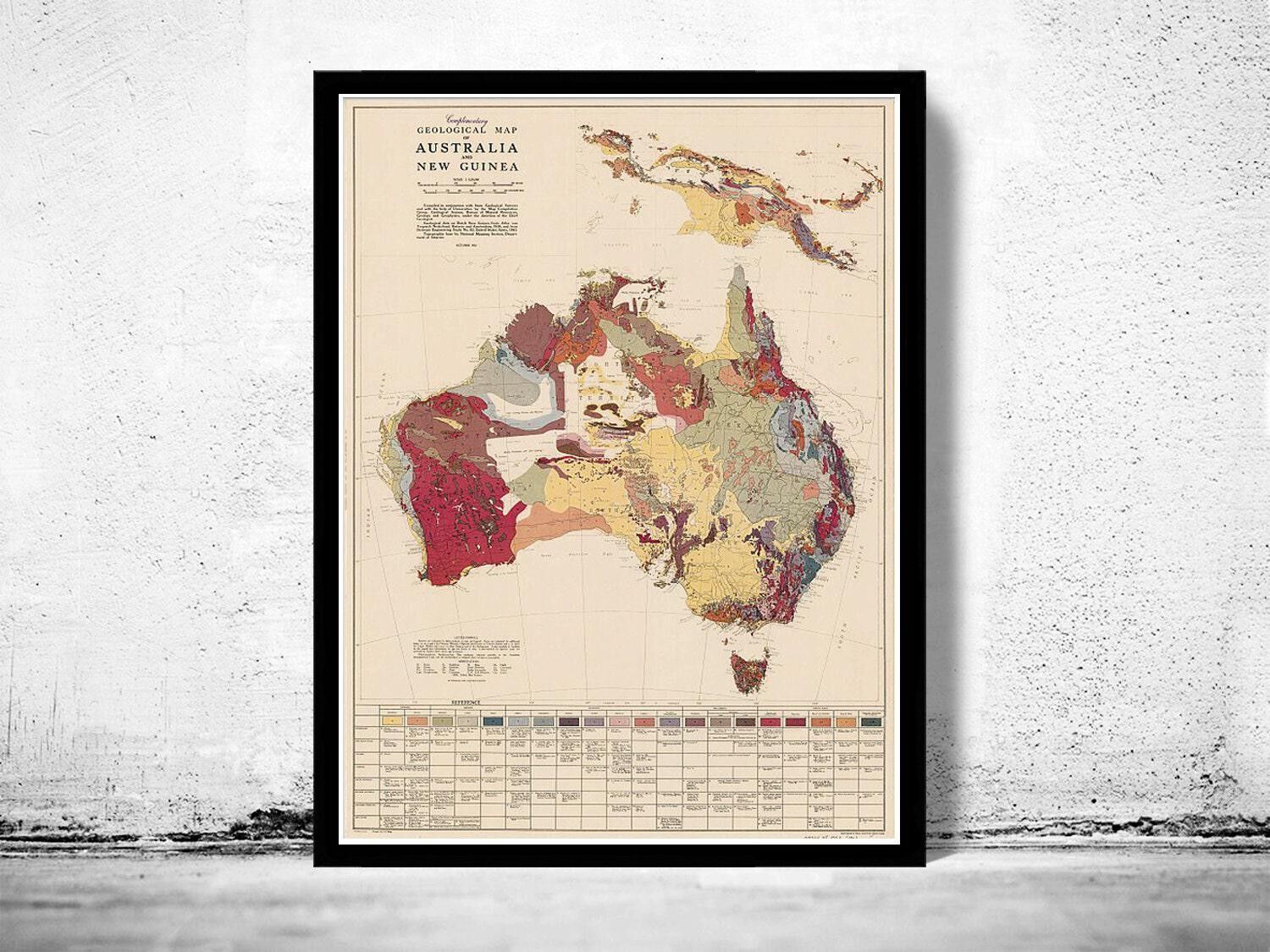 Old Map Australia Geological 1952 Vintage Map | Vintage Map Wall Art Print