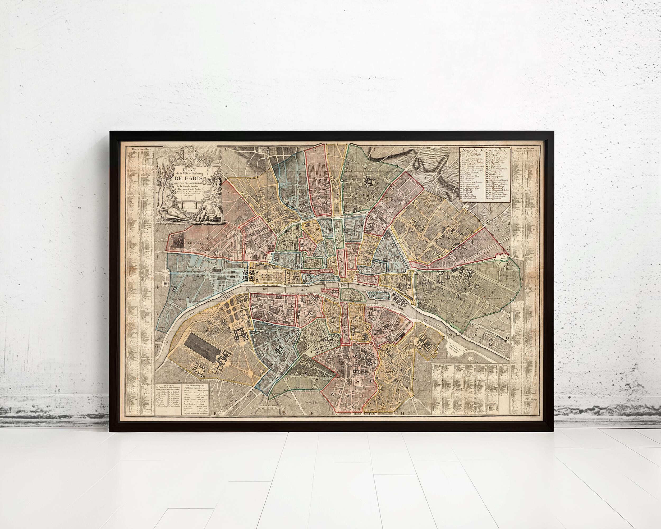 Old Map of Paris 1790 France Vintage Map | Vintage Map Wall Art Print