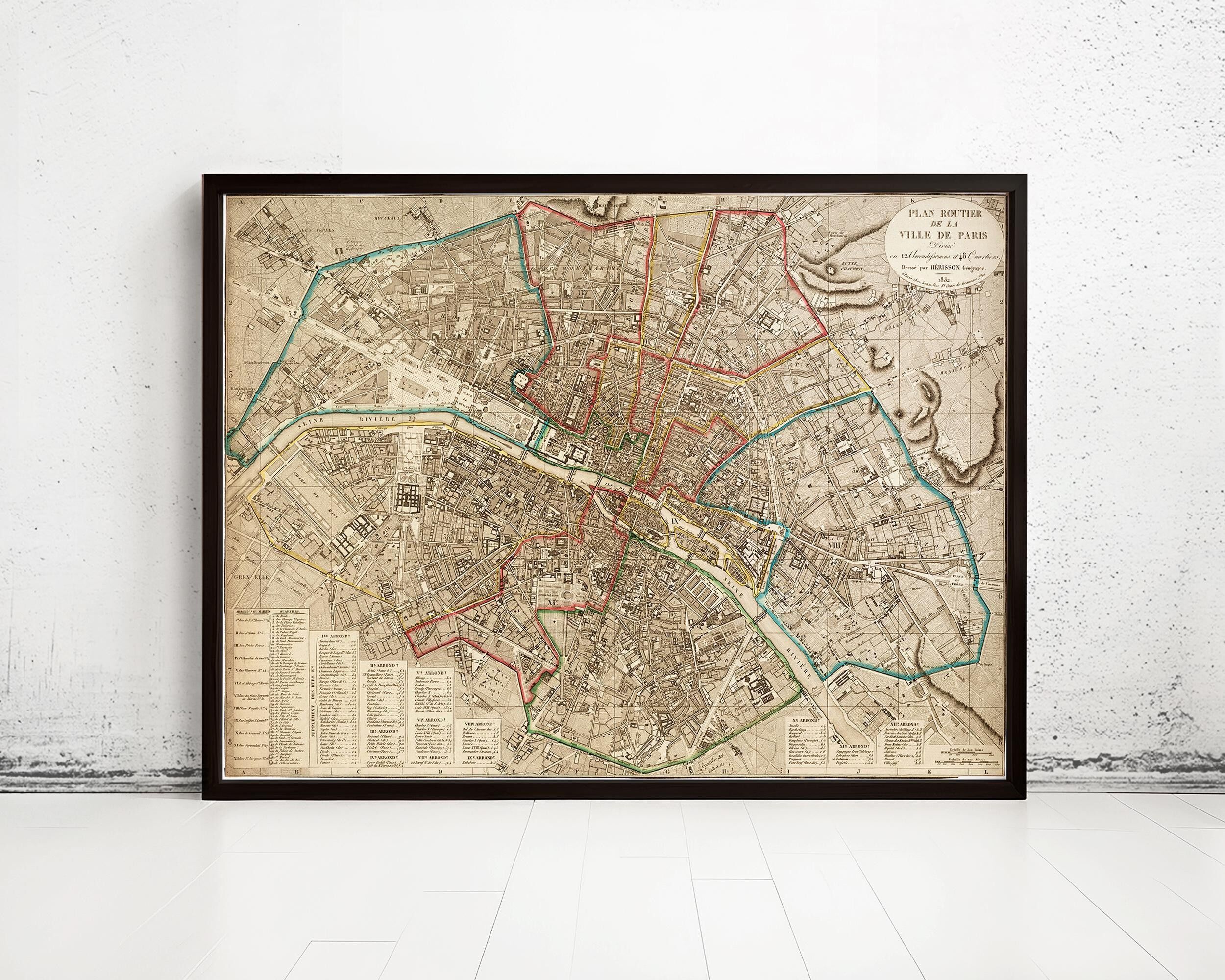Old Map of Paris 1832 France Vintage Paris Map  | Vintage Map Wall Art Print