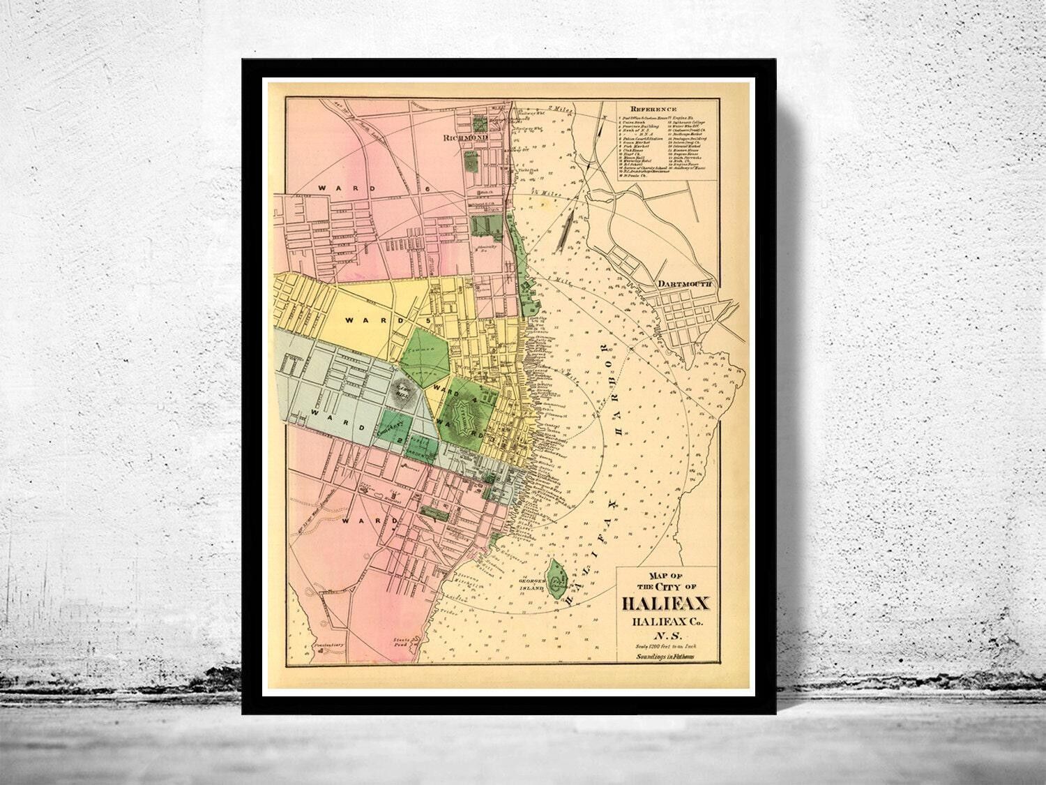 Old Map of Halifax Nova Scotia Canada 1878  | Vintage Map Wall Art Print