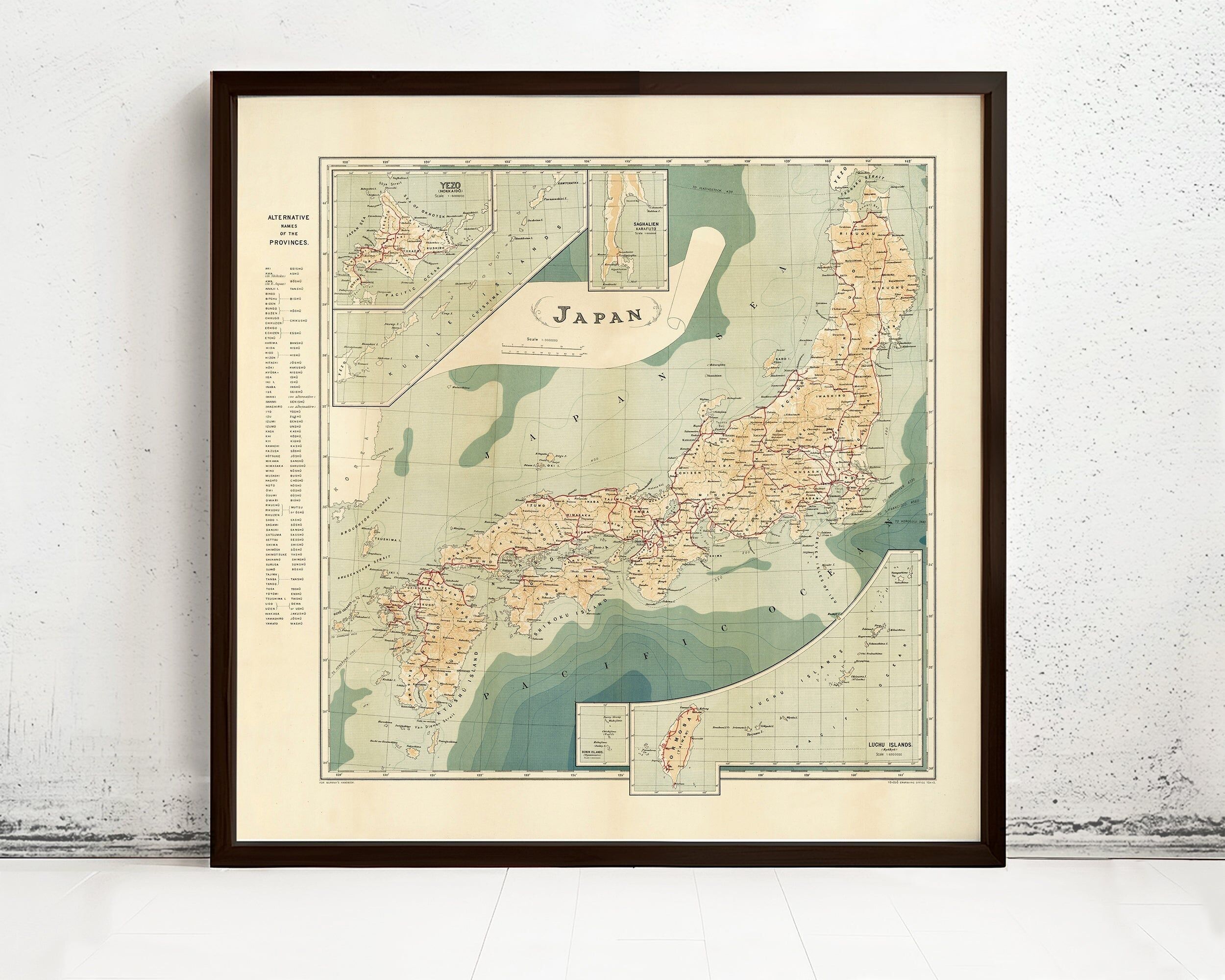 Vecchia mappa del Giappone del 1913 | Mappa vintage dell'isola giapponese | Stampa artistica da parete con mappa vintage | Decorazione giapponese