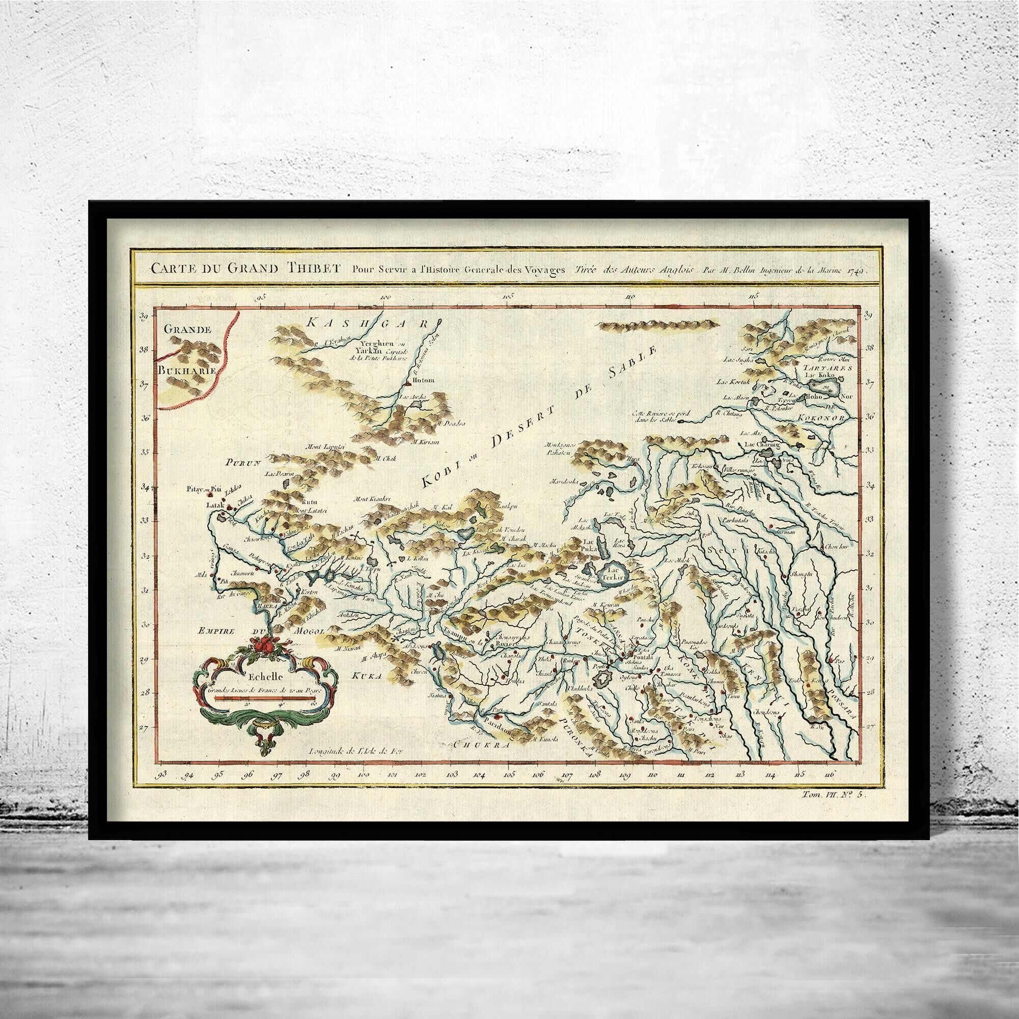 Old Map of Tibet 1747 Vintage Map of Tibet | Vintage Map Wall Art Print