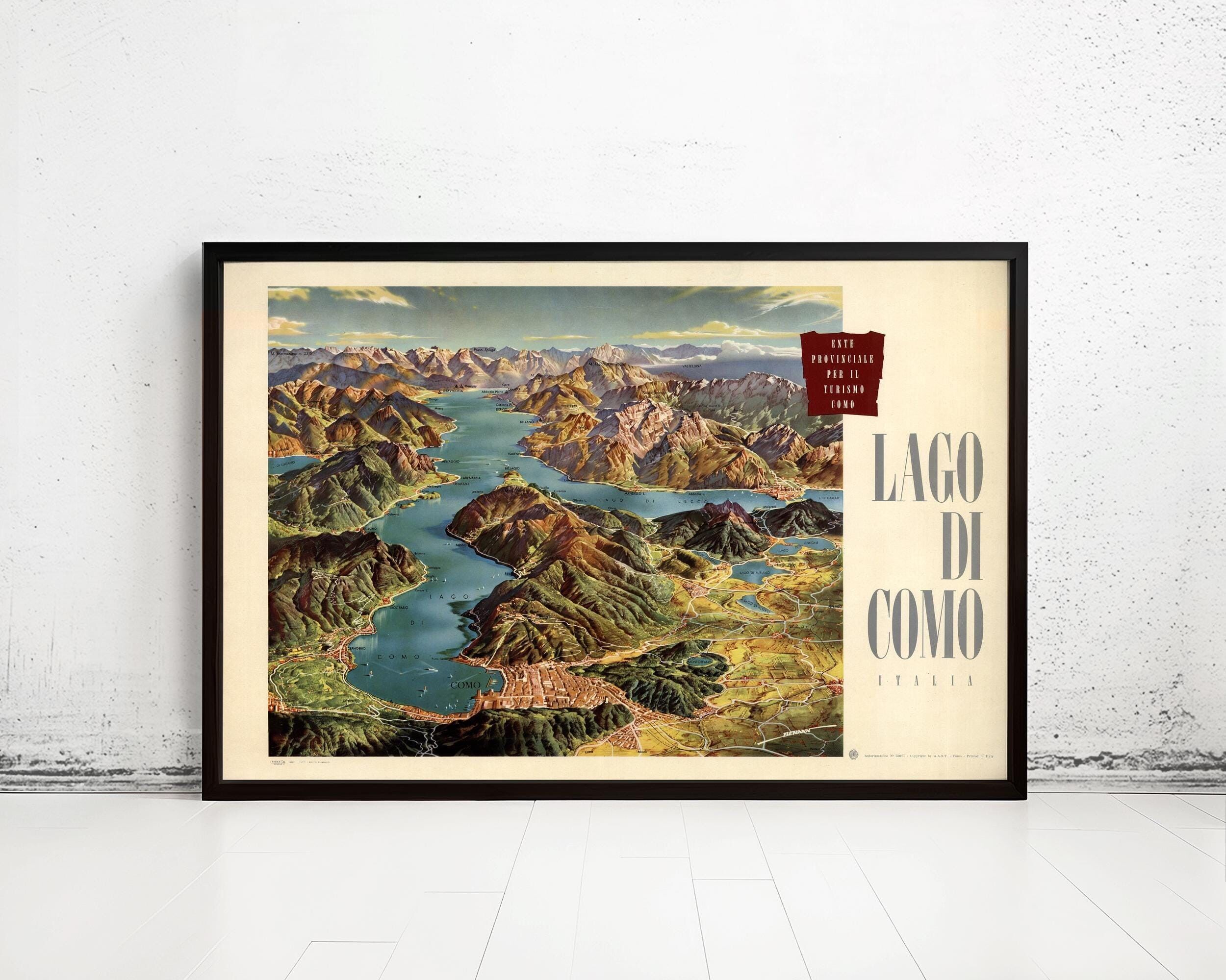 Poster vintage del Lago di Como, Italia | Stampa artistica da parete con mappa vintage | Stampa di poster di grandi dimensioni | Decorazione da parete per la casa