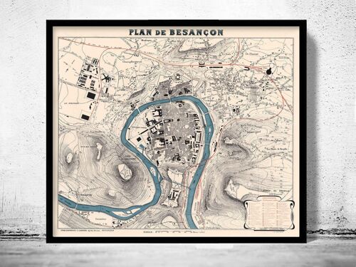 Old Map of Besançon France 1895 Vintage Map | Vintage Map Wall Art Print