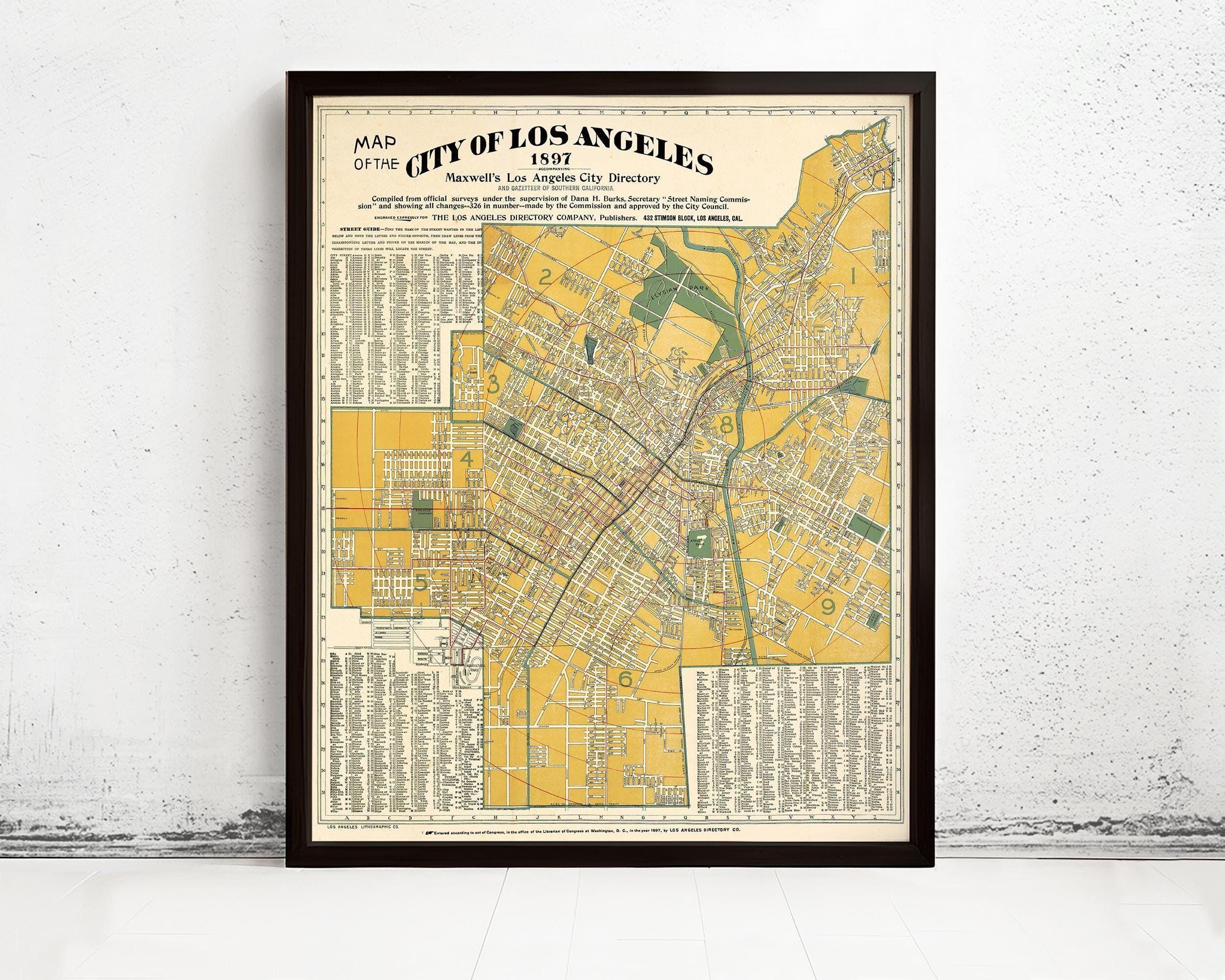 Vecchia mappa di Los Angeles del 1897, mappa vintage della città di Los Angeles | Stampa artistica da parete con mappa vintage
