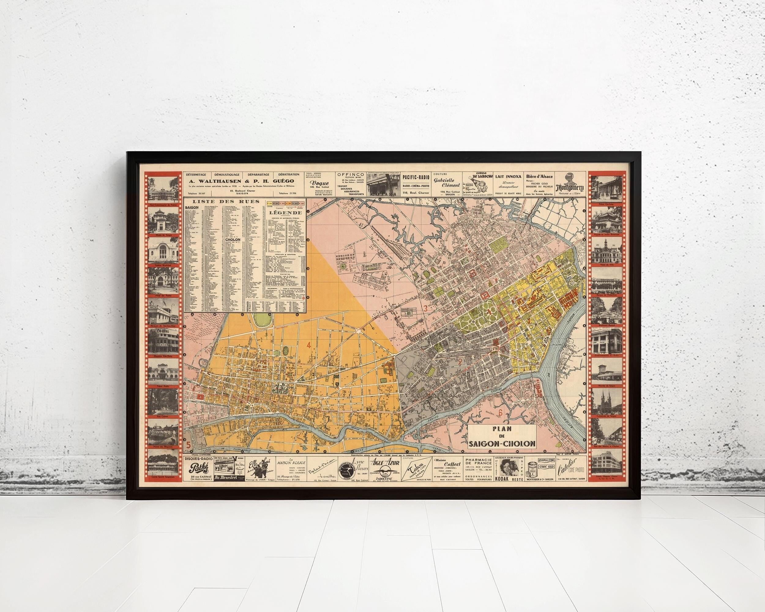 Mappa d'epoca di Saigon, Ho Chi Minh City, Vietnam | Stampa artistica da parete con mappa d'epoca
