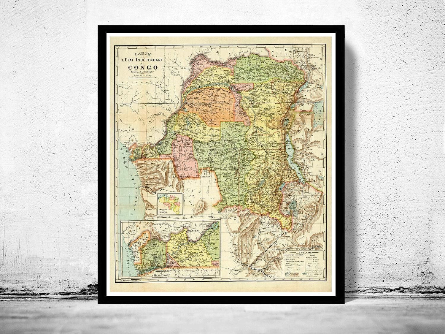 Old Map of Congo Africa 1910 Vintage Map  | Vintage Map Wall Art Print