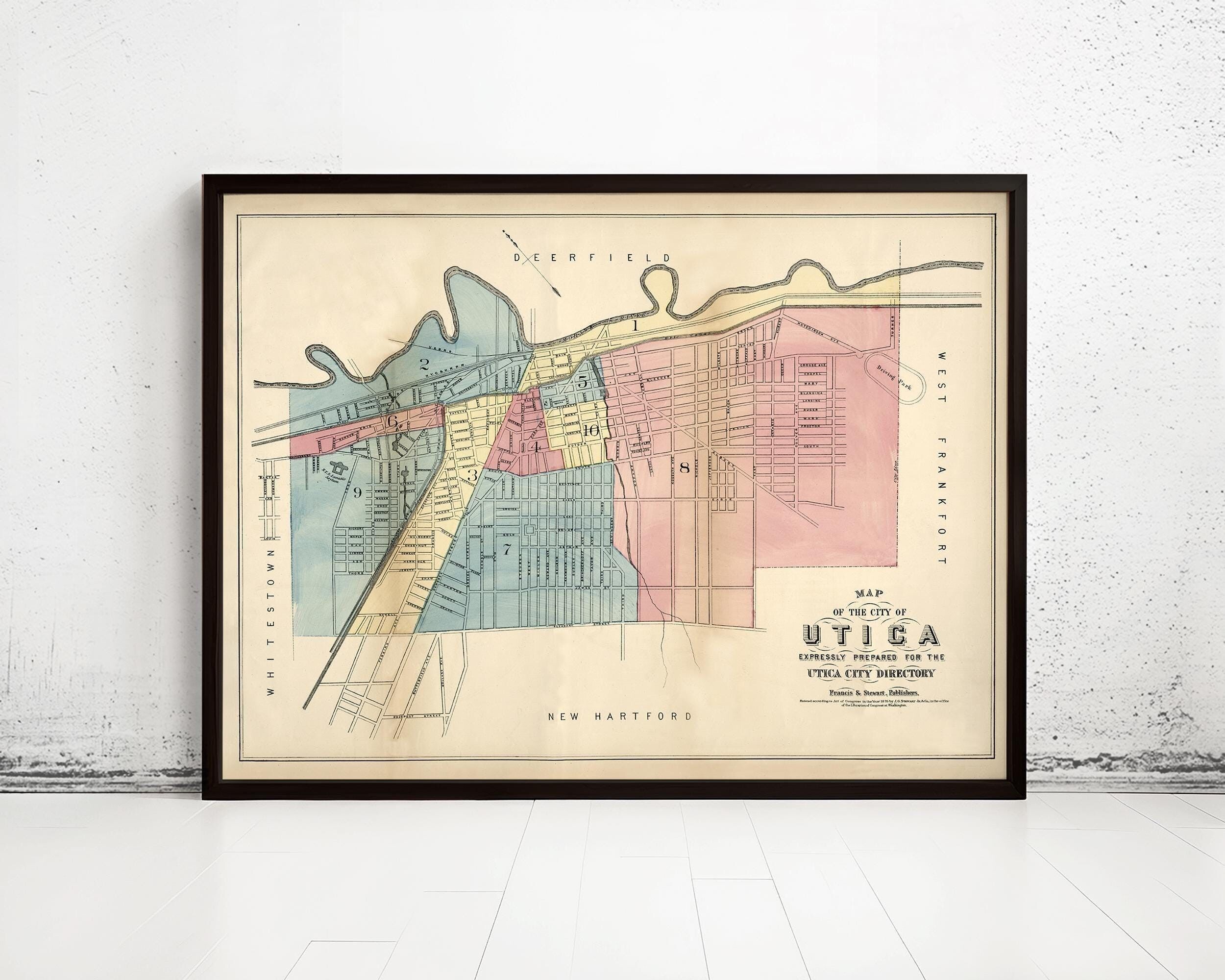 Vecchia mappa di Utica, New York, 1876 | Mappa vintage | Stampa artistica da parete con mappa vintage