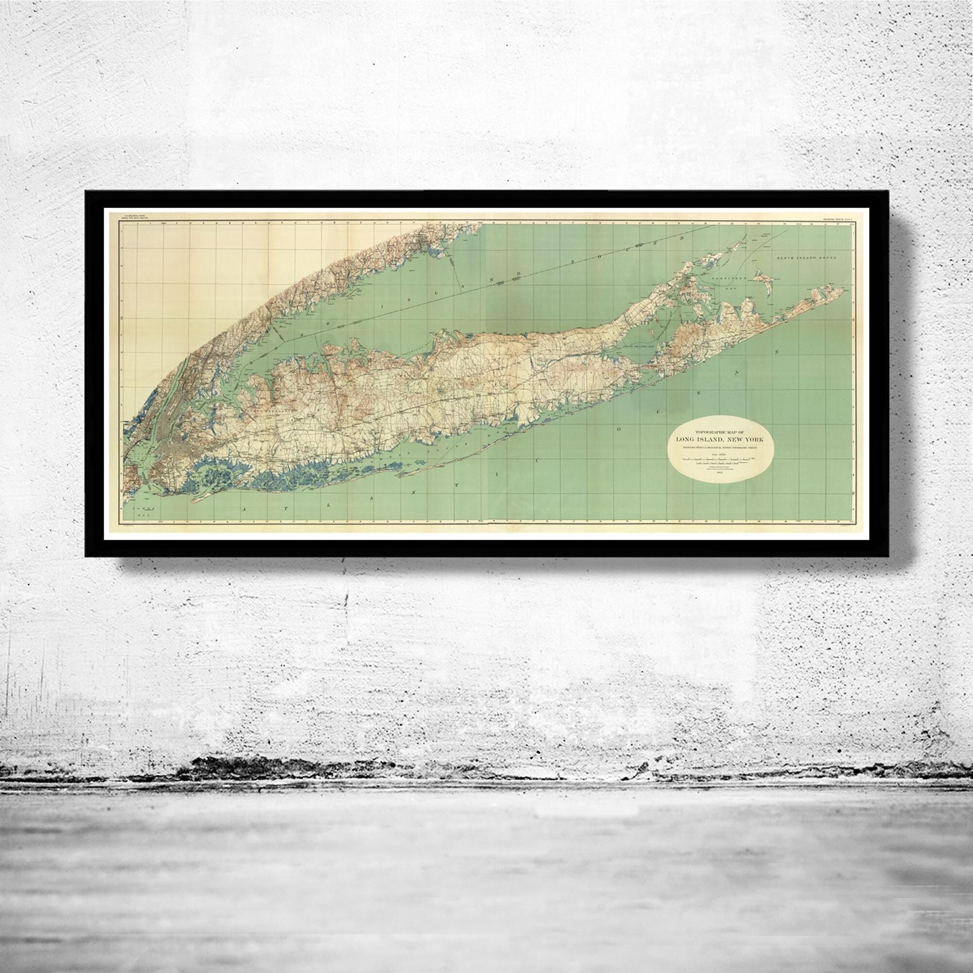Vecchia mappa di Long Island, mappa vintage del 1913 | Stampa artistica da parete con mappa vintage