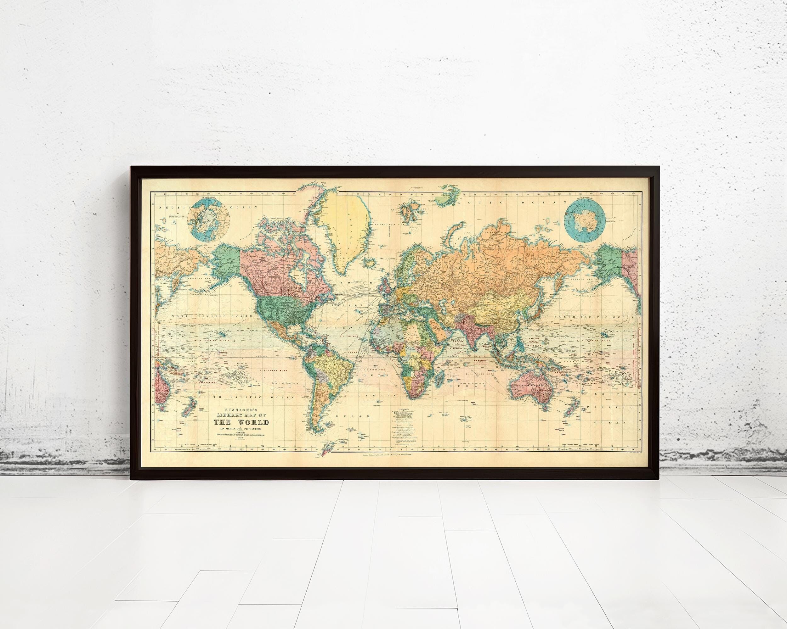 Bellissima mappa del mondo, Atlante d'epoca, proiezione di Mercatore del 1898 | Mappa del mondo in regalo, Stampa della mappa del mondo | Mappa del mondo d'epoca | Mappa del mondo da parete