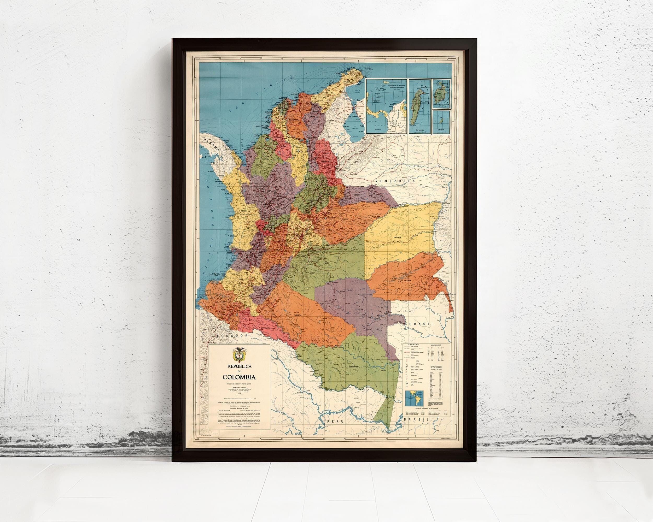Old Map of Colombia Vintage Map of Colombia | Vintage Map Wall Art Print