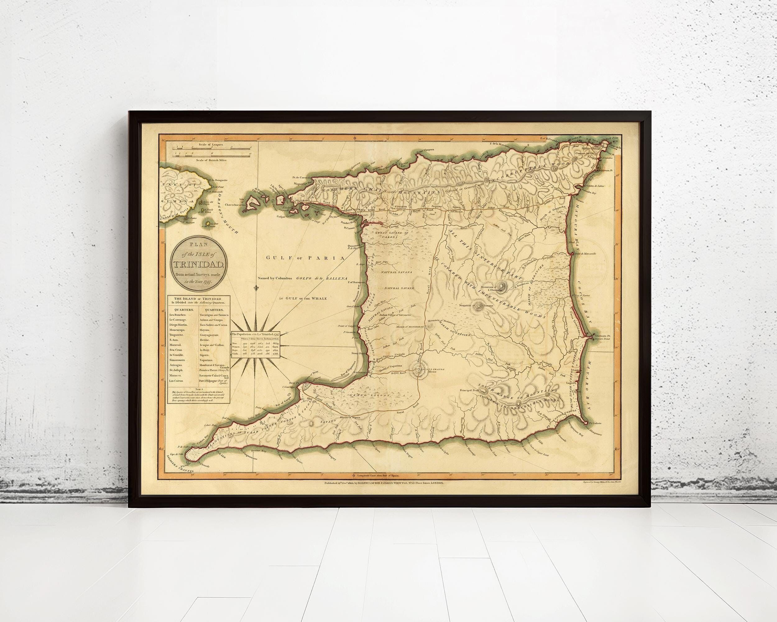 Old Map of Trinidad Tobago 1800 Vintage Map | Vintage Map Wall Art Print