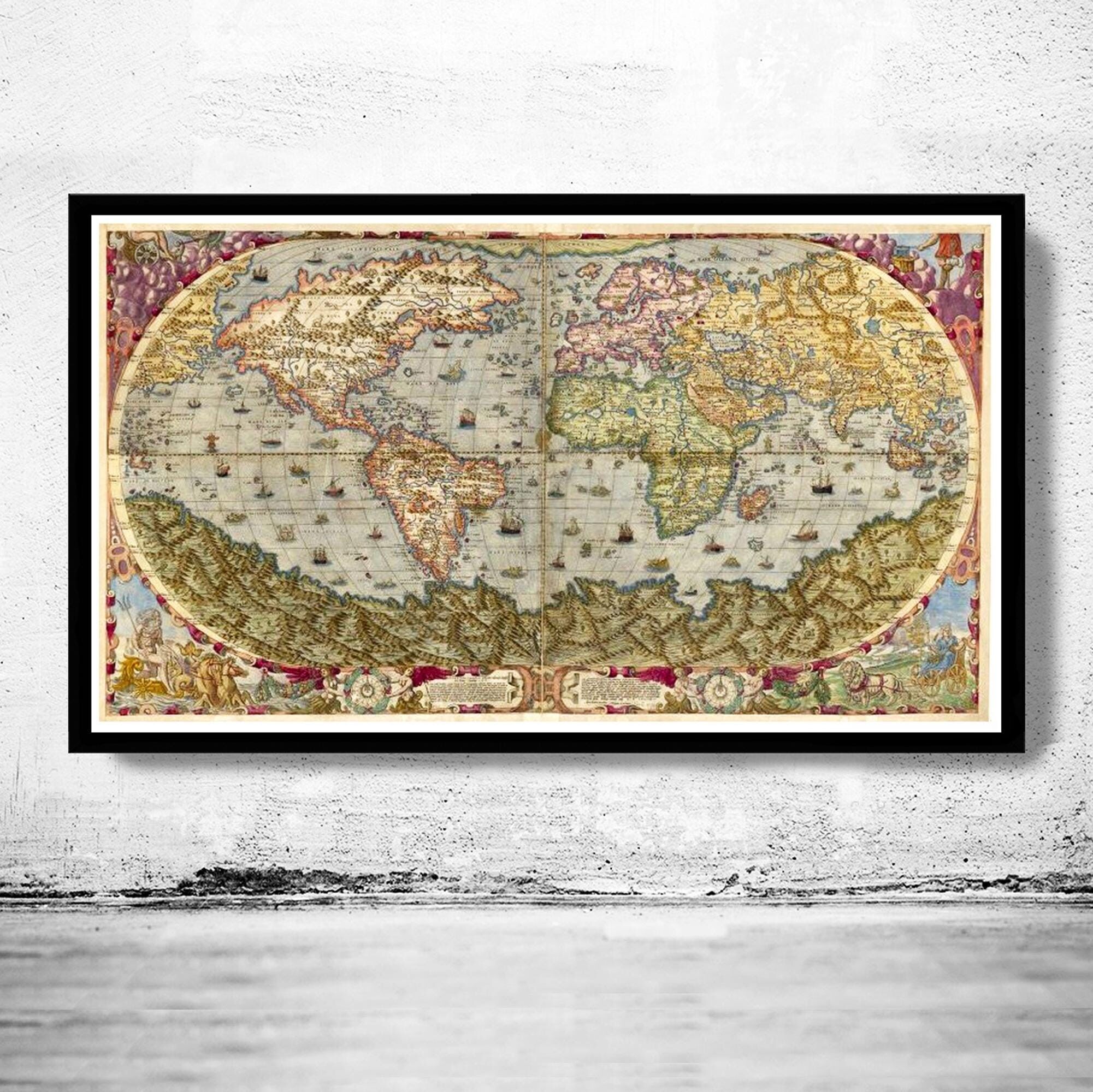Mappa del Vecchio Mondo 1593 Nuove Scoperte Mappa del Mondo Vintage | Mappa del Mondo Regalo Mappa del Mondo Stampa | Mappa del Mondo Vintage | Mappa del Mondo Arte Murale