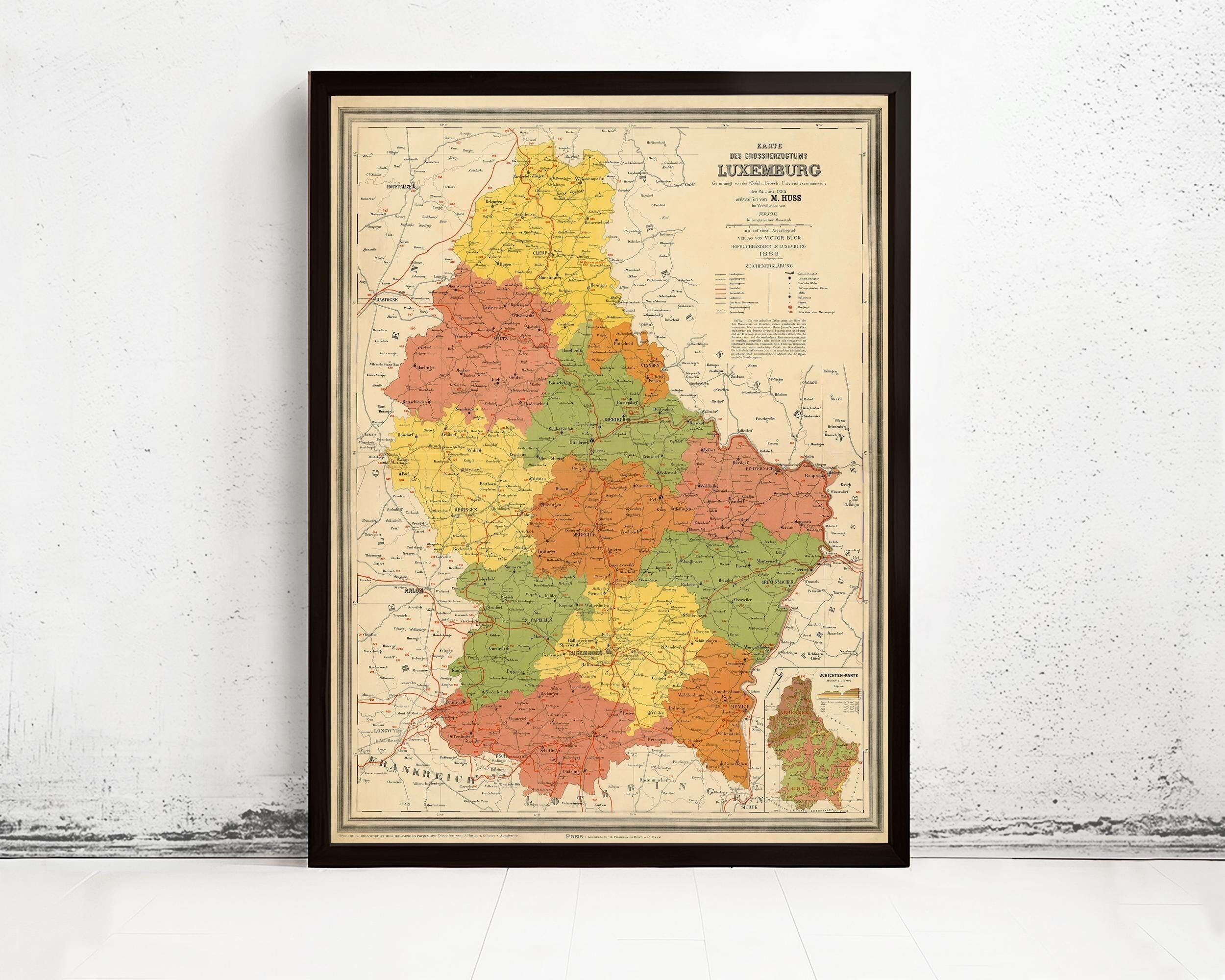 Old Map of Luxembourg Luxemburg 1886 Vintage Map | Vintage Map Wall Art Print