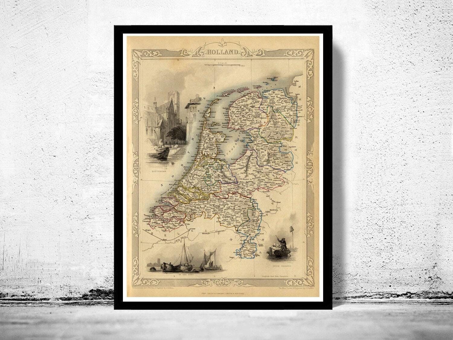 Vintage Map of The Netherlands Hollandia Holland 1851  | Vintage Map Wall Art Print