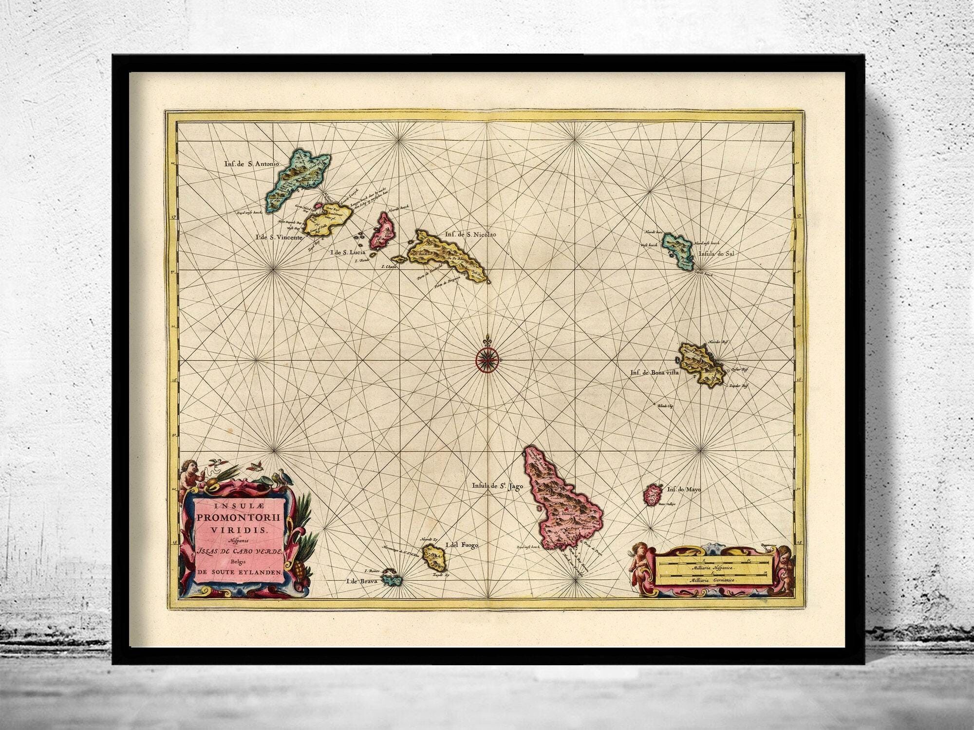 Old Map of Cape Verde Islands Cabo Verde 1666 Mapa de Cabo Verde | Vintage Map Wall Art Print