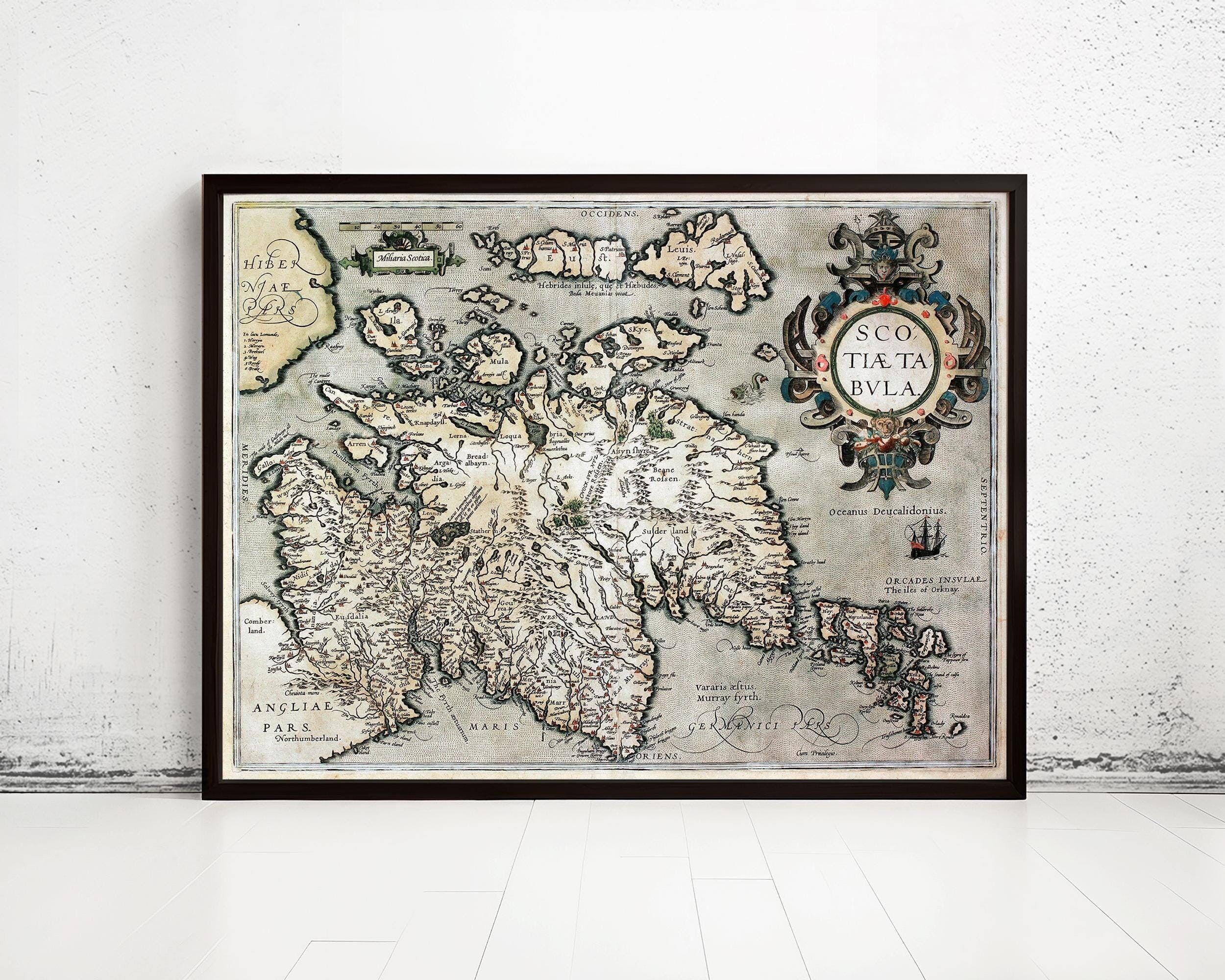 Old Map of Scotland 1602 Sea Monsters Vintage Map of Scotland | Vintage Map Wall Art Print