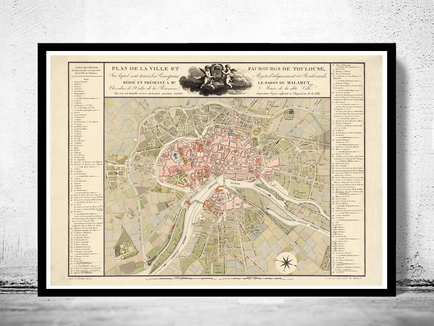 Old Map of Toulouse France 1850 Vintage Map | Vintage Map Wall Art Print