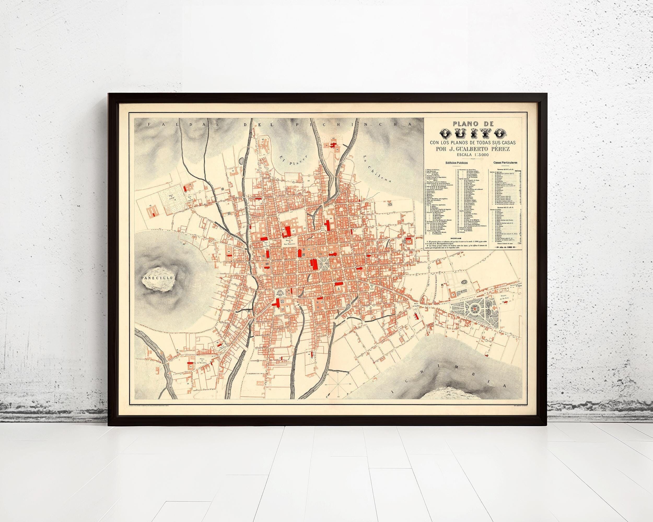 Old Map of Quito Ecuador 1888 Equator Republic | Vintage Map Wall Art Print