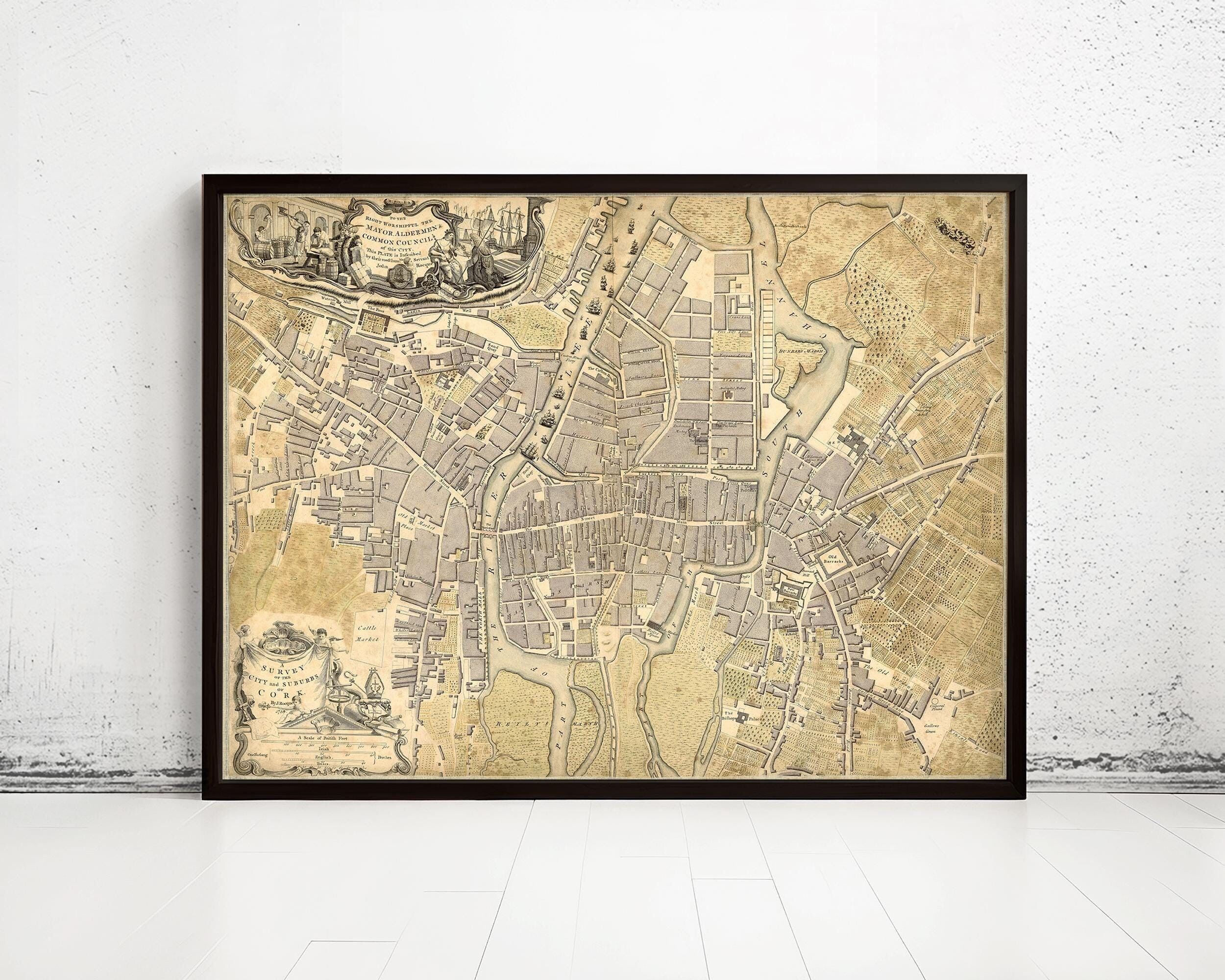Old Map of Cork Ireland 1759 Old Map Cork Vintage Map | Vintage Map Wall Art Print