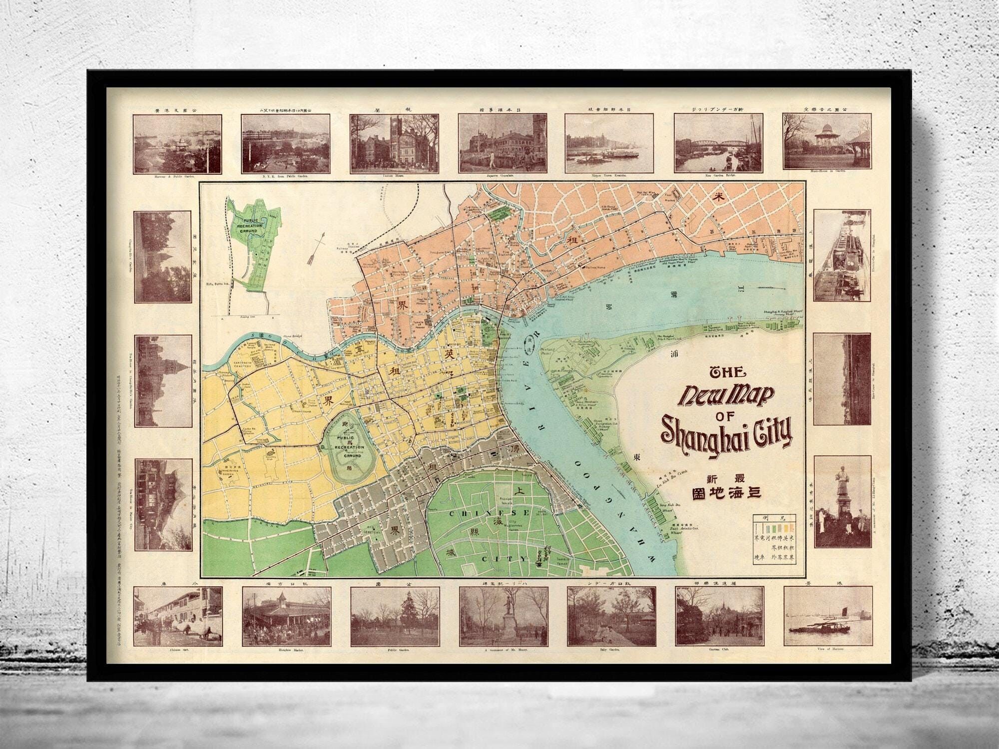 Old Map of Shanghai 1908 China Vintage Map | Vintage Map Wall Art Print