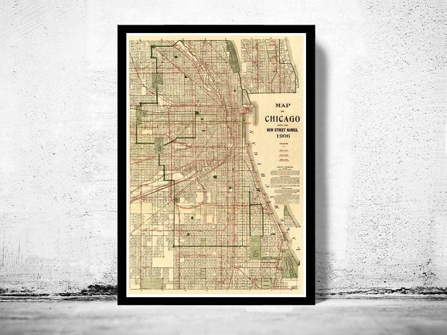 Old Map of Chicago 1906 Vintage Map Chicago | Vintage Map Wall Art Print