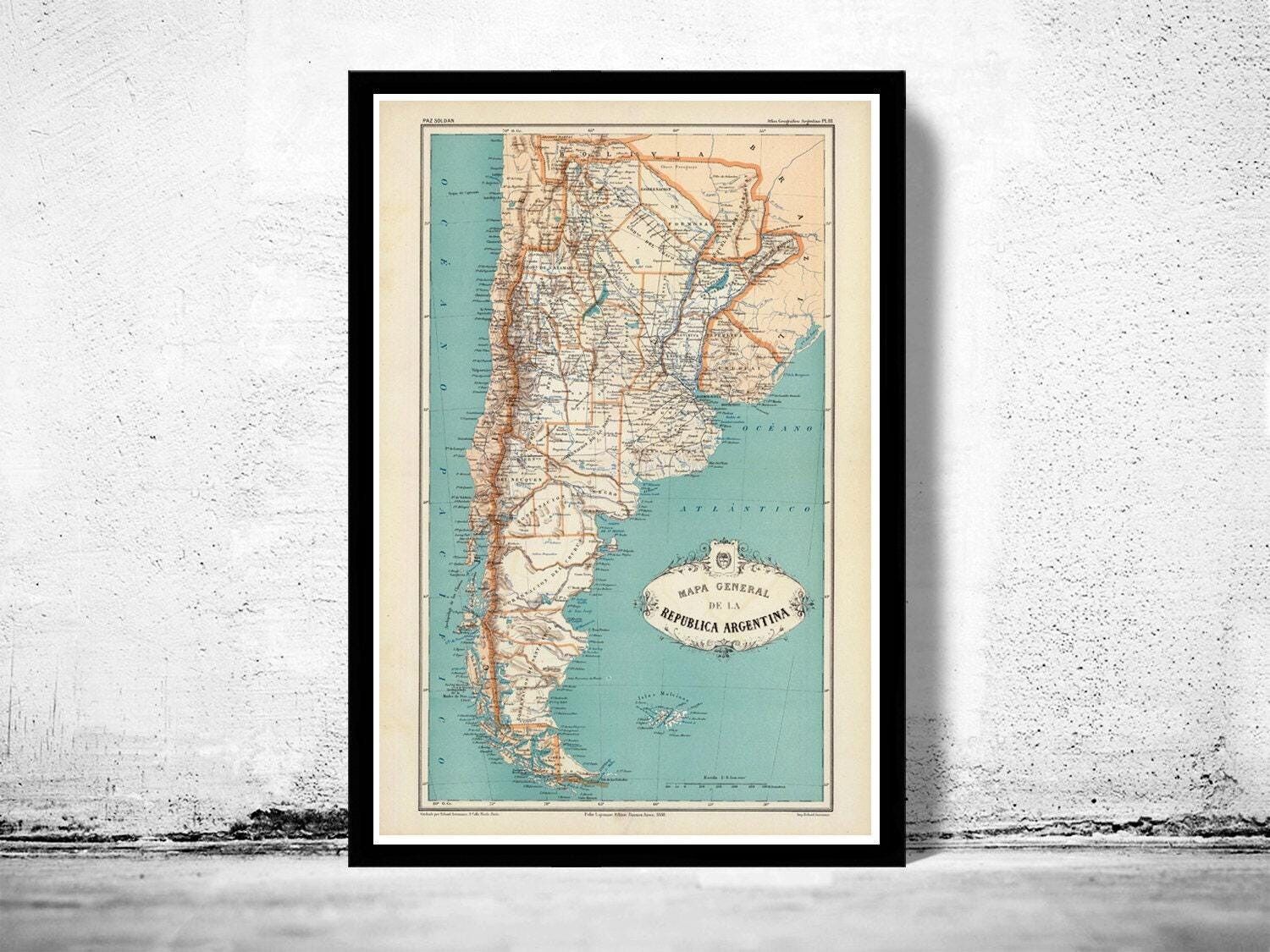 Old Map of Argentina 1888 Vintage Map | Vintage Map Wall Art Print