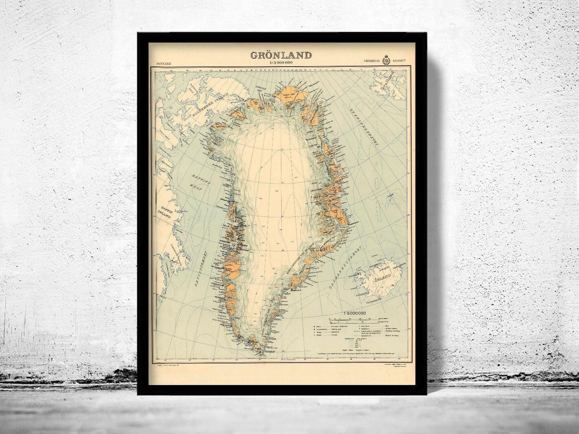 Old Map of Greenland Groenland 1937 Vintage map  | Vintage Map Wall Art Print