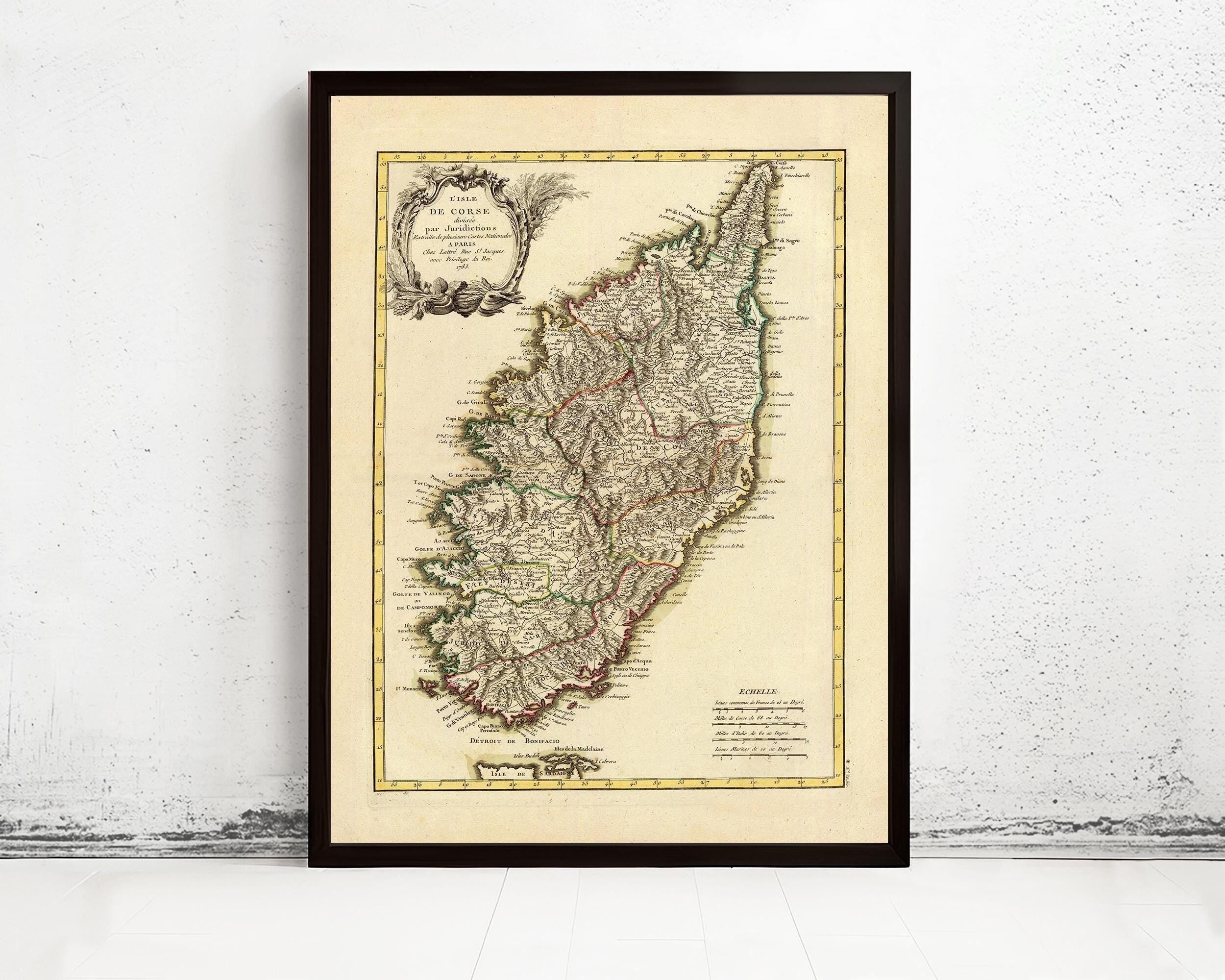 Old Map of Corsica Isle de Corse 1783 Vintage Map | Vintage Map Wall Art Print