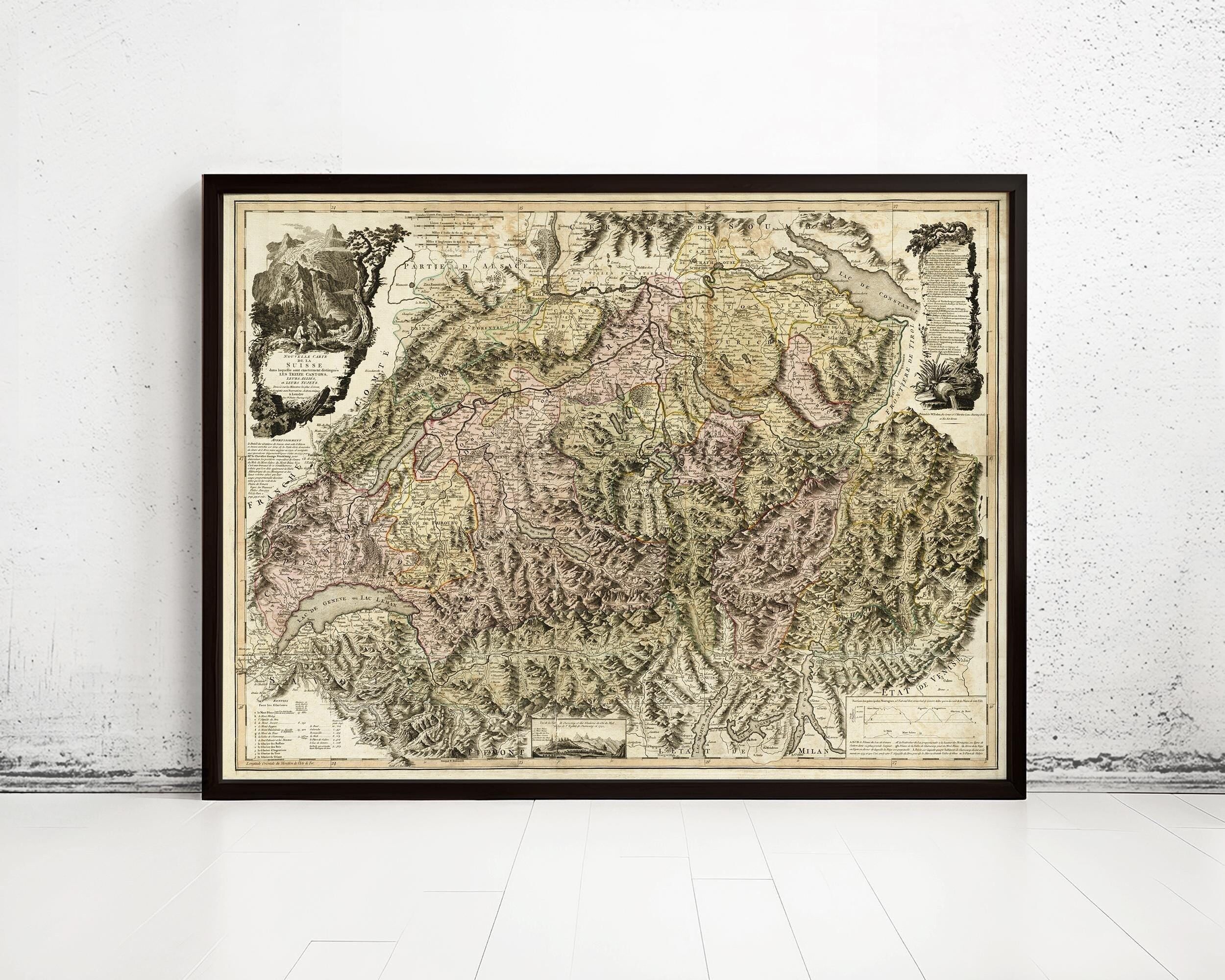 Old Map of Switzerland 1778 Vintage Map | Vintage Map Wall Art Print