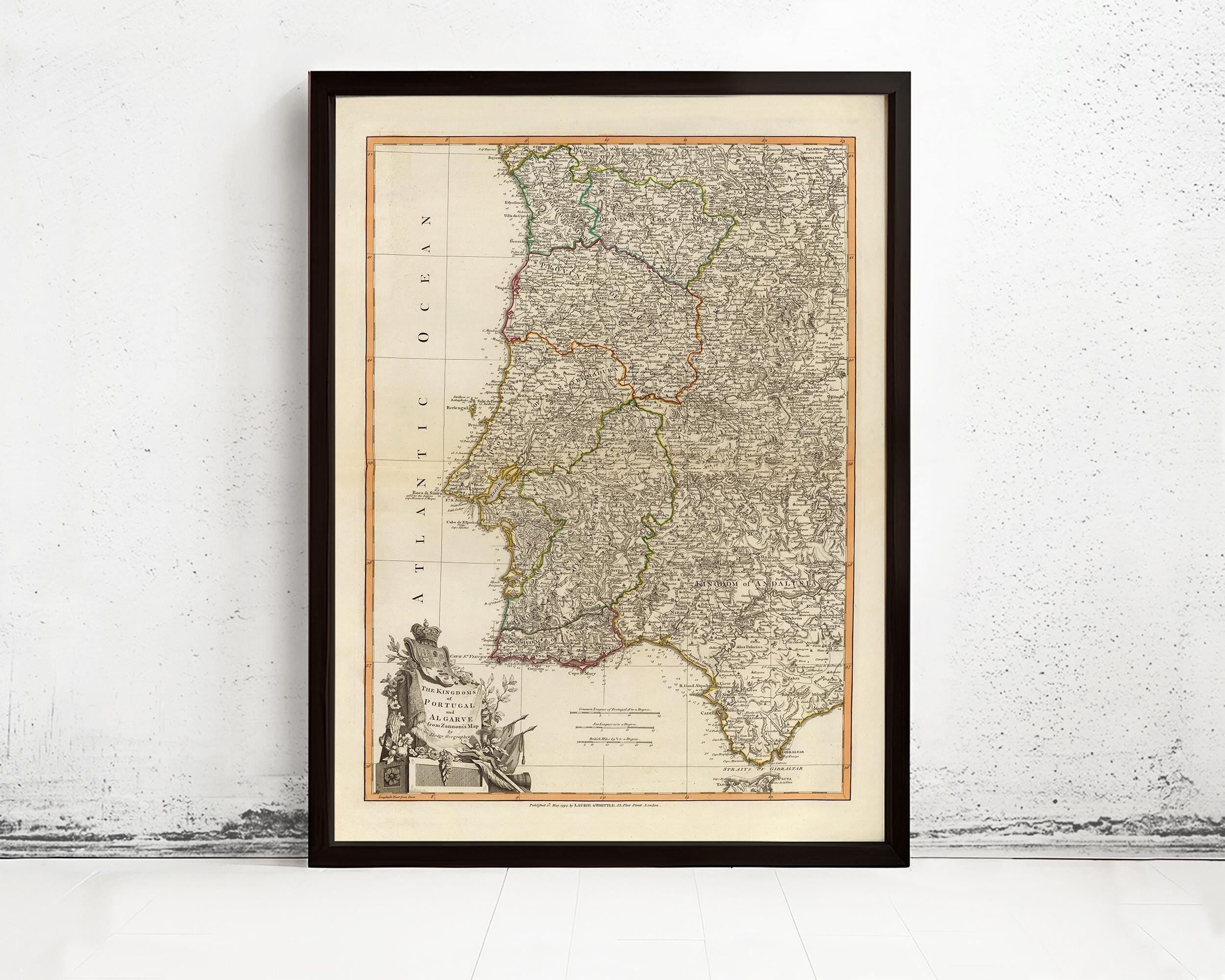 Old Map of Portugal 1794 Mapa de Portugal Portuguese map | Vintage Map Wall Art Print